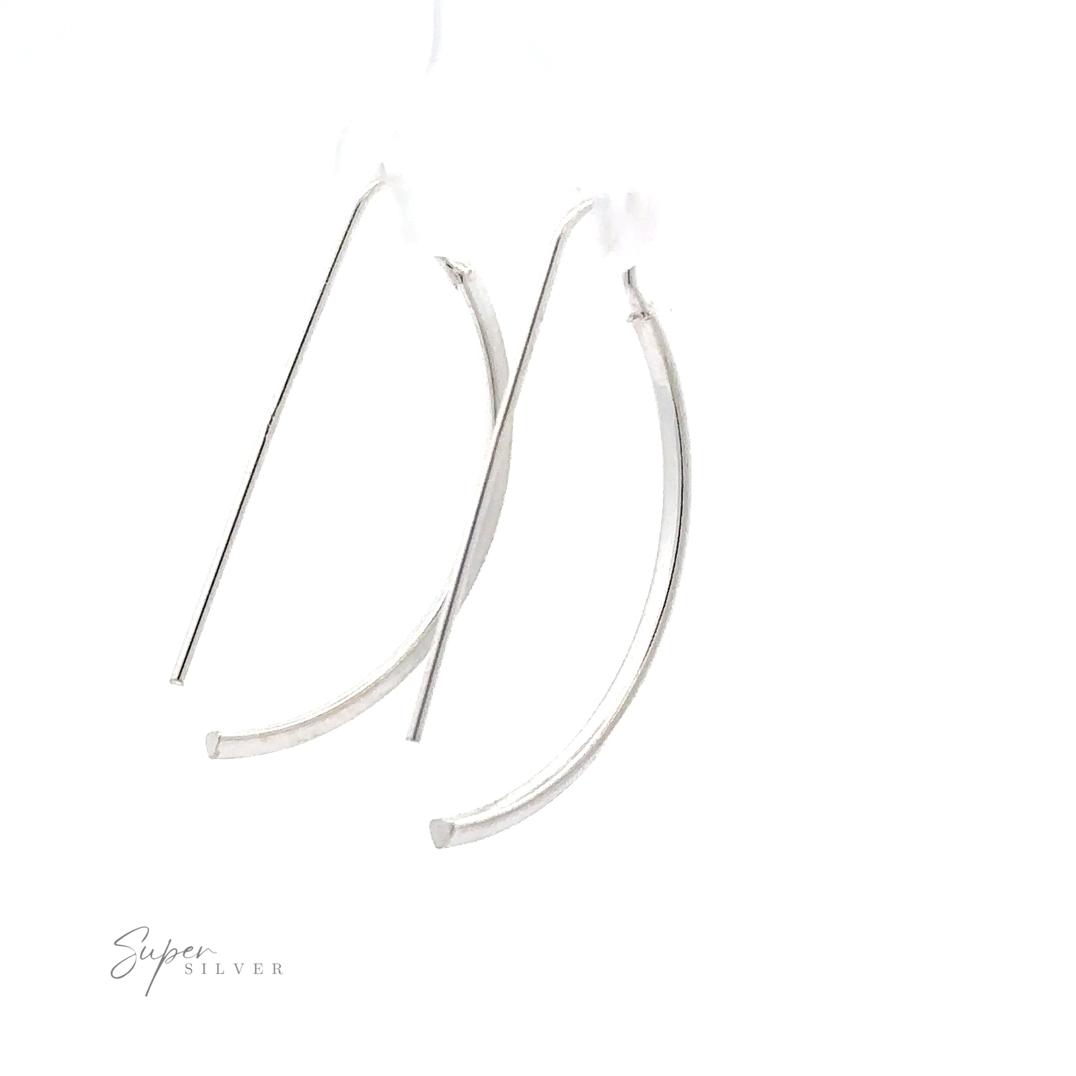 A pair of Fixed Curved Bar Earrings with a minimalist design, displayed on a white background.