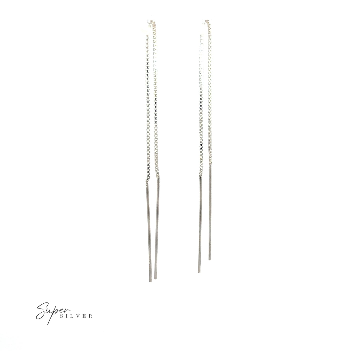 
                  
                    A pair of Simple Silver Wire Threader earrings with a long chain, embracing minimalism.
                  
                