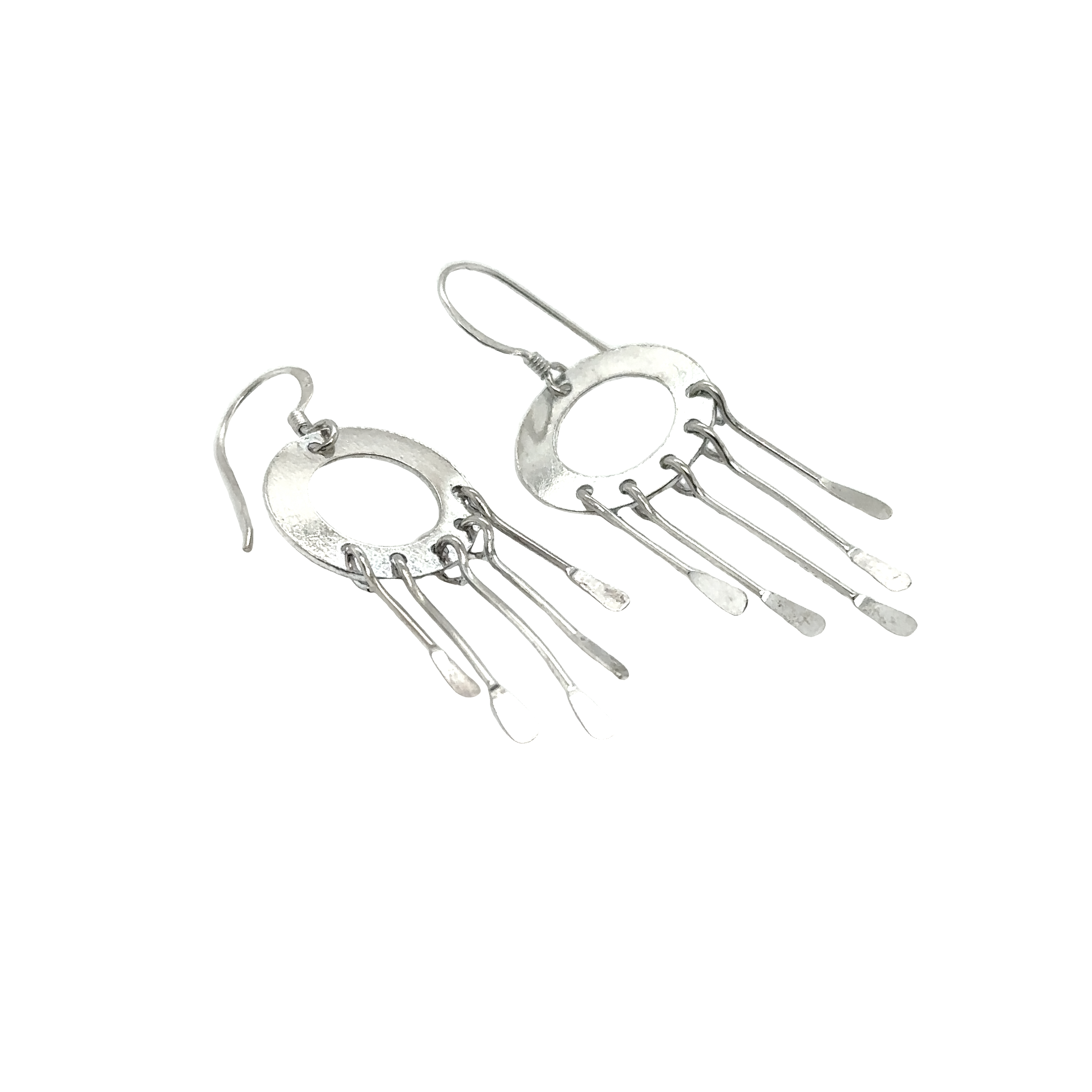 Super Silver's Circle Tassel Earrings are lightweight silver dangling earrings perfect for everyday wear, set against a pristine white background.