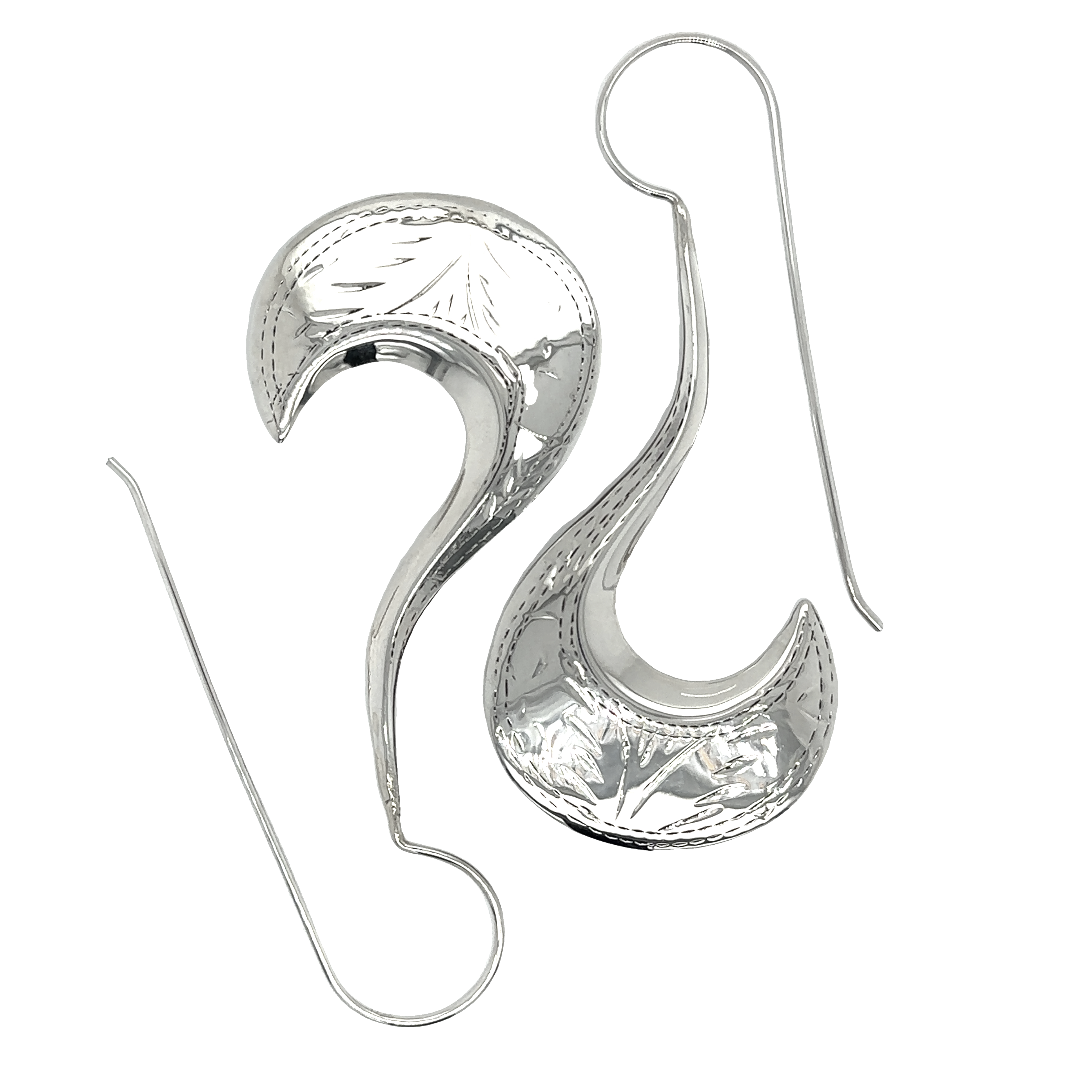 A pair of Super Silver Etched Victorian Style Curved Earrings.