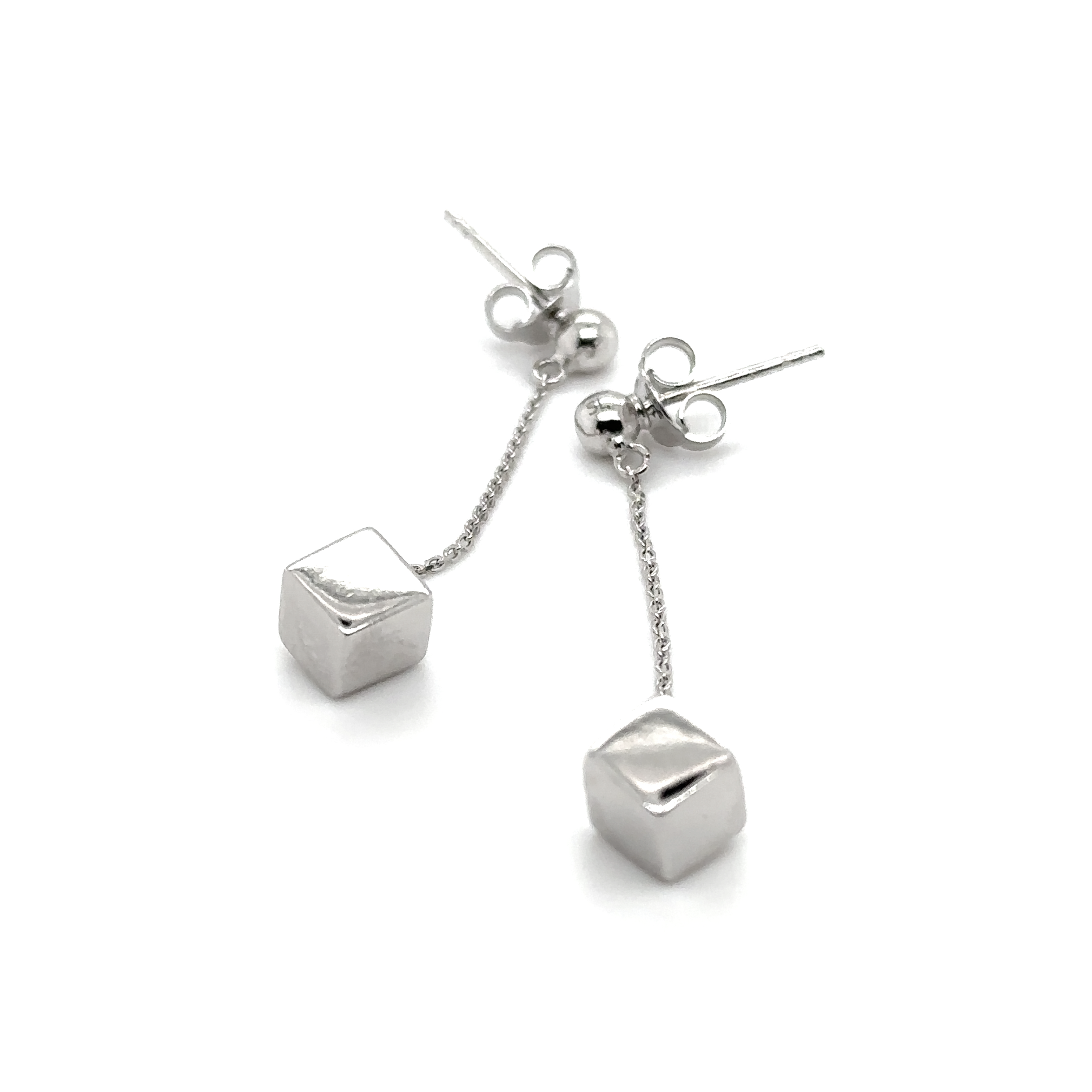 A pair of Super Silver sterling silver earrings with a cube shape.