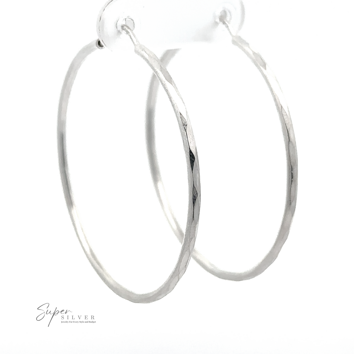 
                  
                    1.5mm Faceted Silver Infinity Hoops crafted from .925 Sterling Silver, displayed against a white background with a subtle watermark reading "super silver.
                  
                