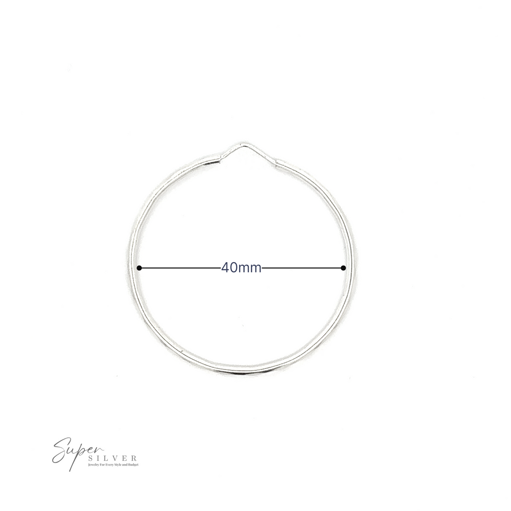 
                  
                    1.5mm Faceted Silver Infinity Hoop earring with a 40mm diameter, displayed on a white background with a "super silver" watermark, now featuring a rhodium finish.
                  
                