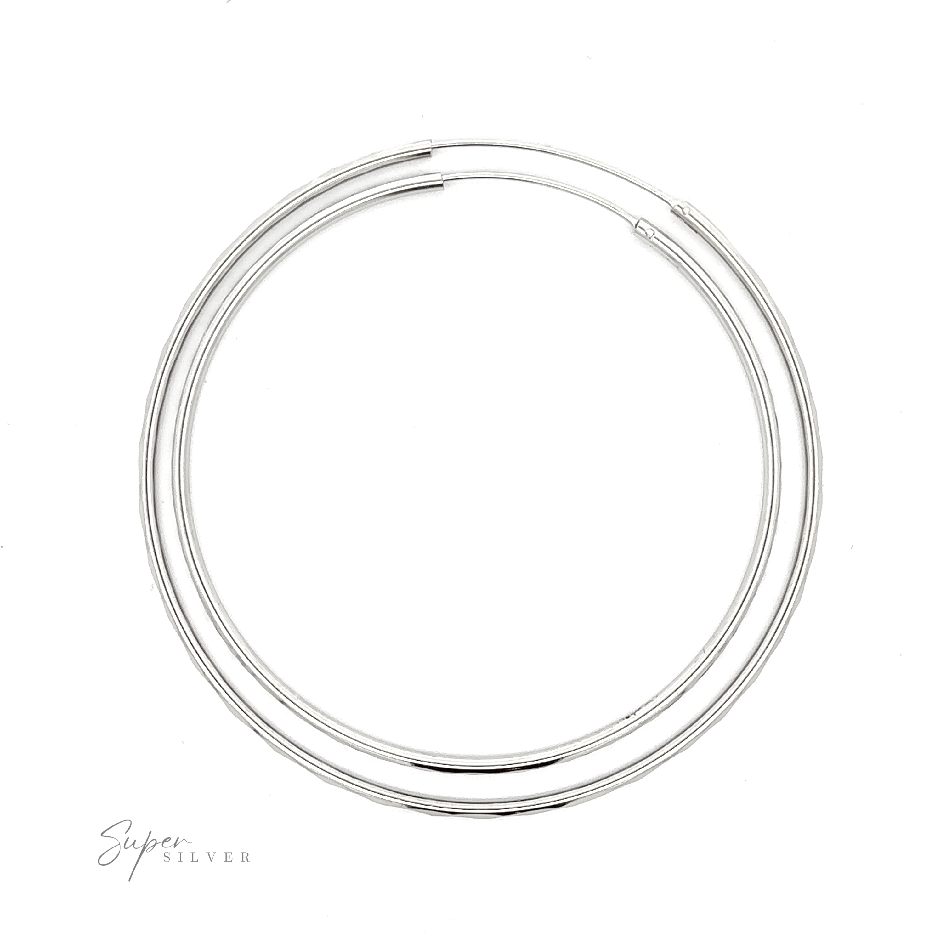 2mm Diamond Faceted Hoops with a diamond-cut finish, displayed isolated on a white background with a signature below.