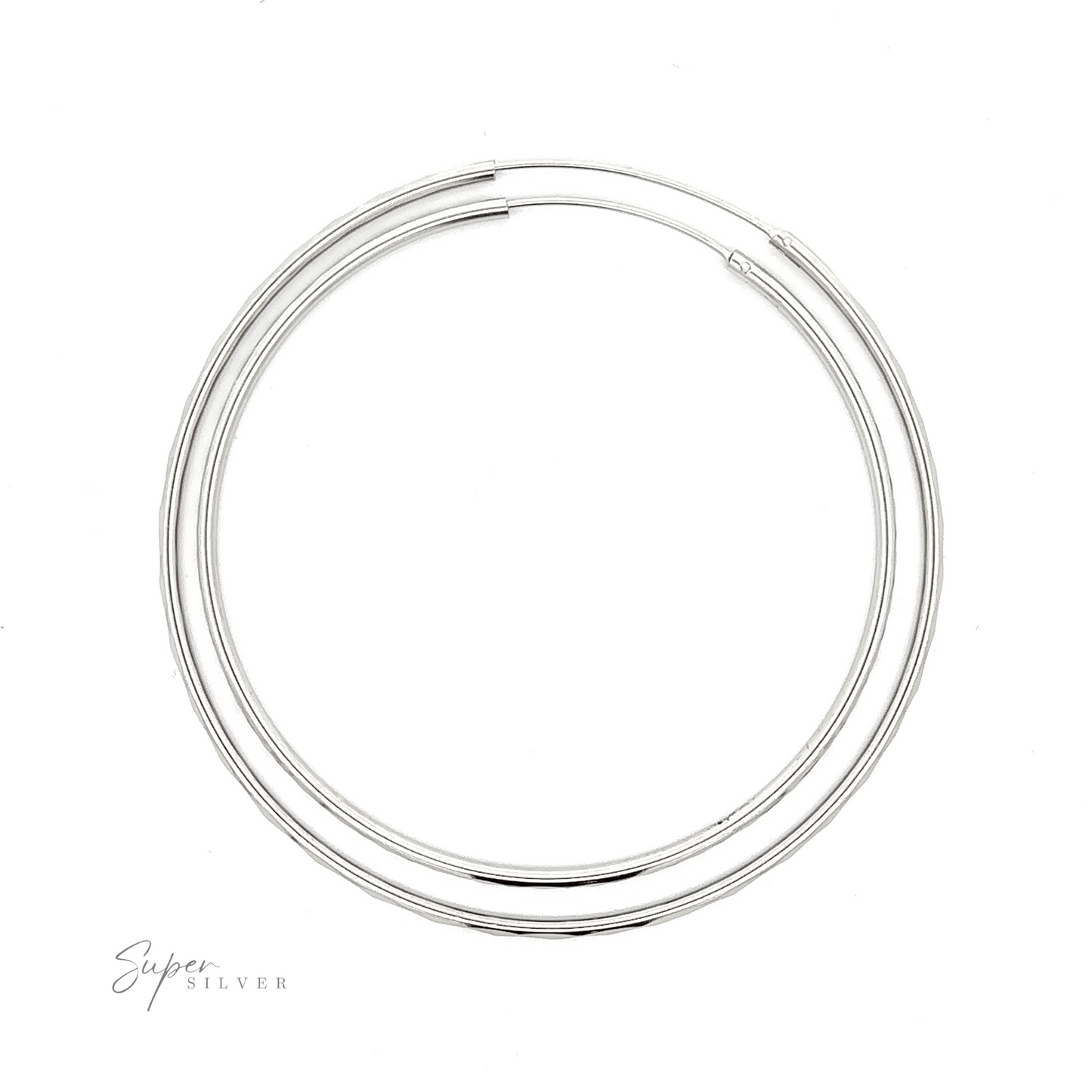 
                  
                    2mm Diamond Faceted Hoops with a diamond-cut finish, displayed isolated on a white background with a signature below.
                  
                