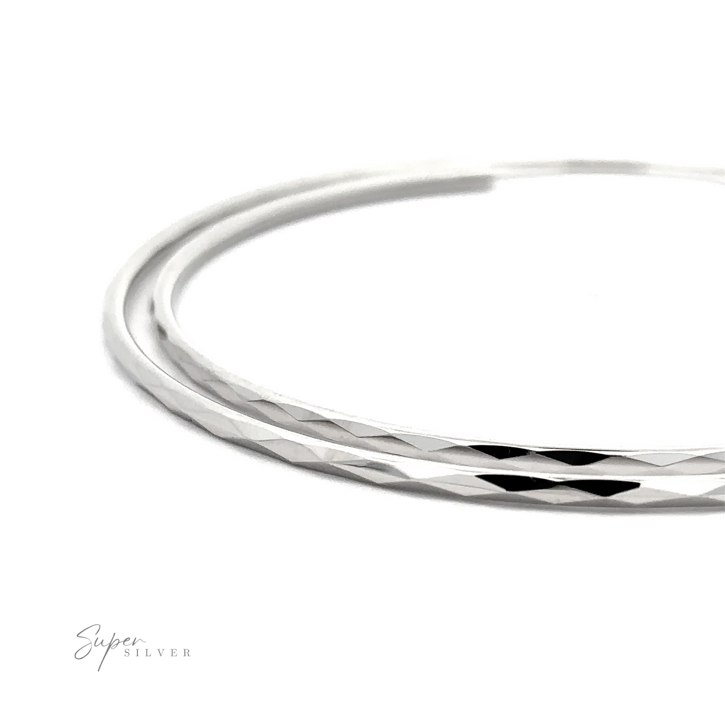 
                  
                    Two 2mm Diamond Faceted Hoops displayed on a white background, with a logo that reads "super silver.
                  
                