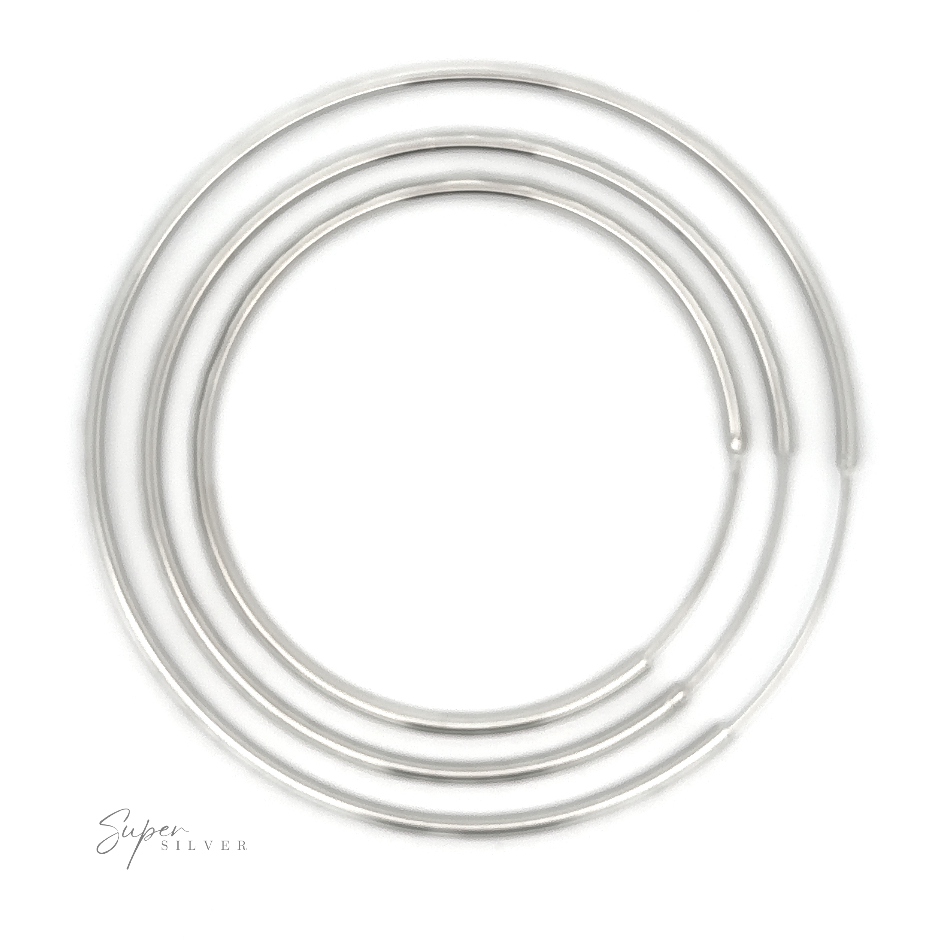 Animated image of three concentric circles made of 2mm Diamond Cut Hoop Earrings gently rotating and looping, with a signature "silver" at the bottom right corner.