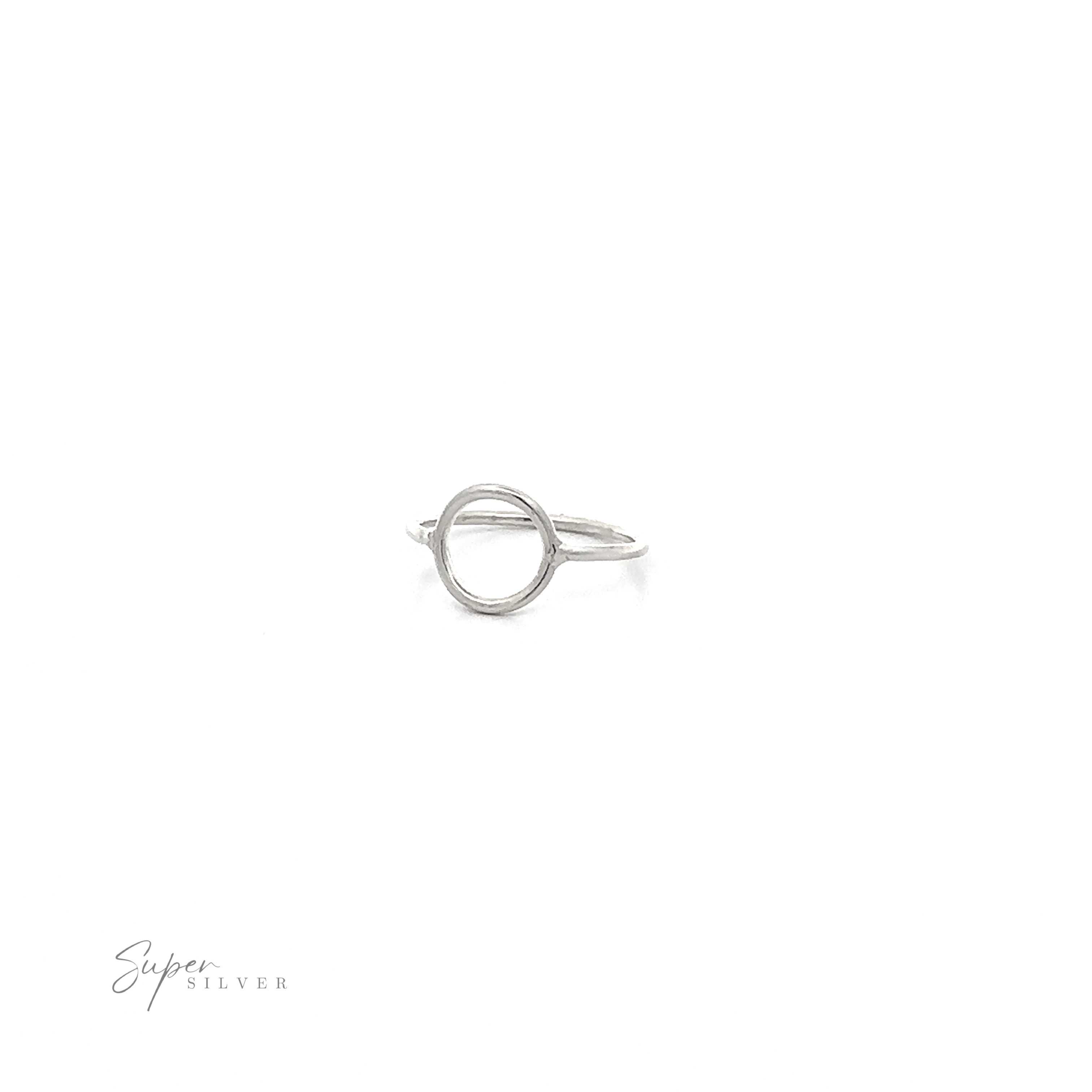 A Plain Silver Ring With A Circle Design on a white background.