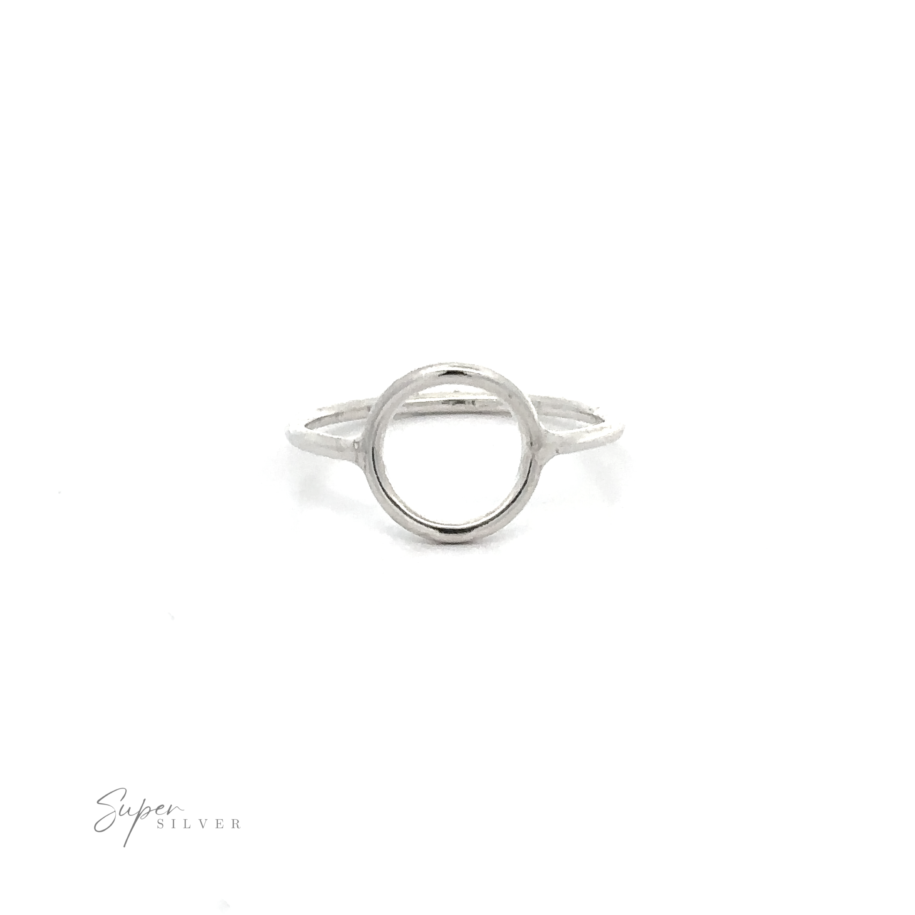 A plain silver ring with a circle design.
