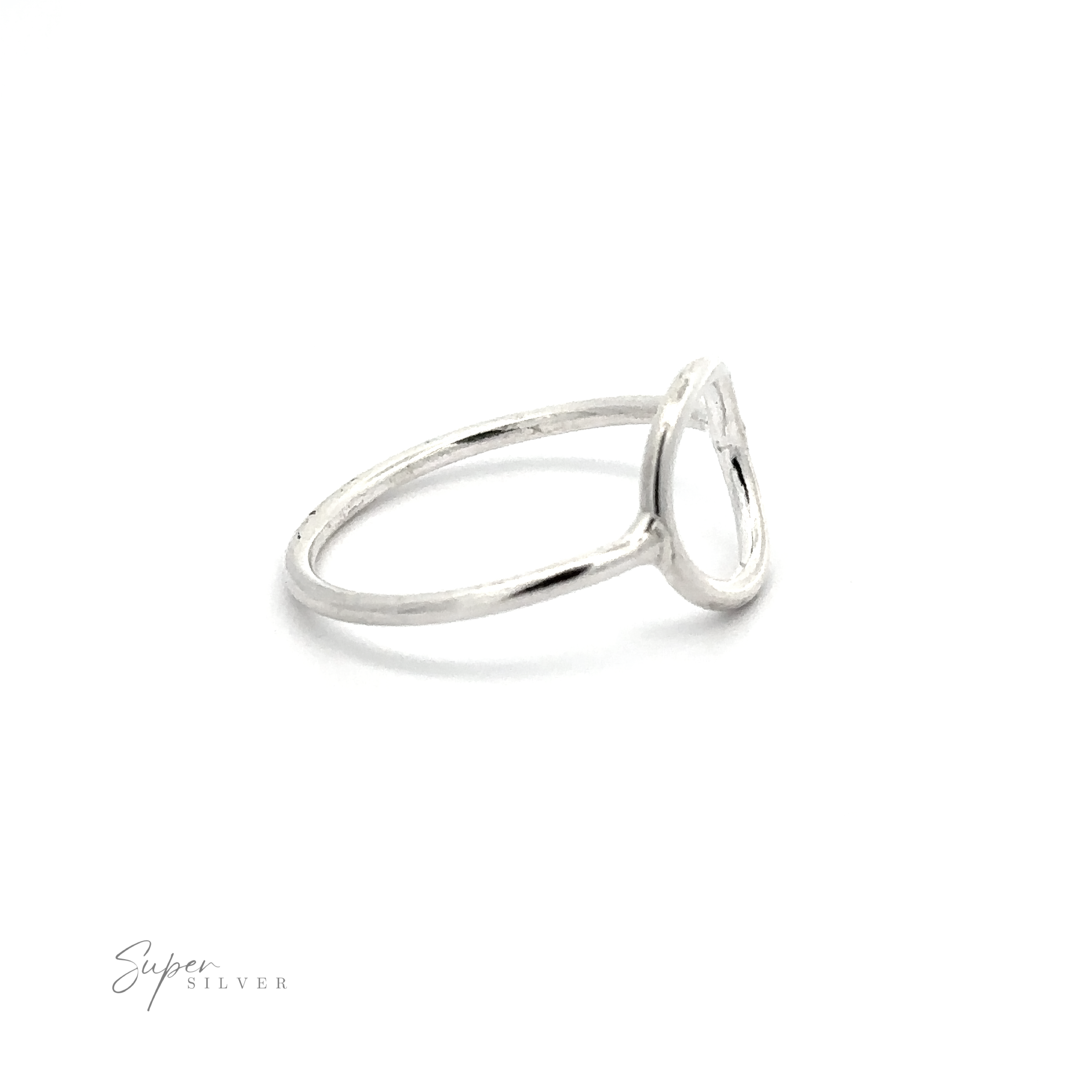 A plain silver ring with a circle design.