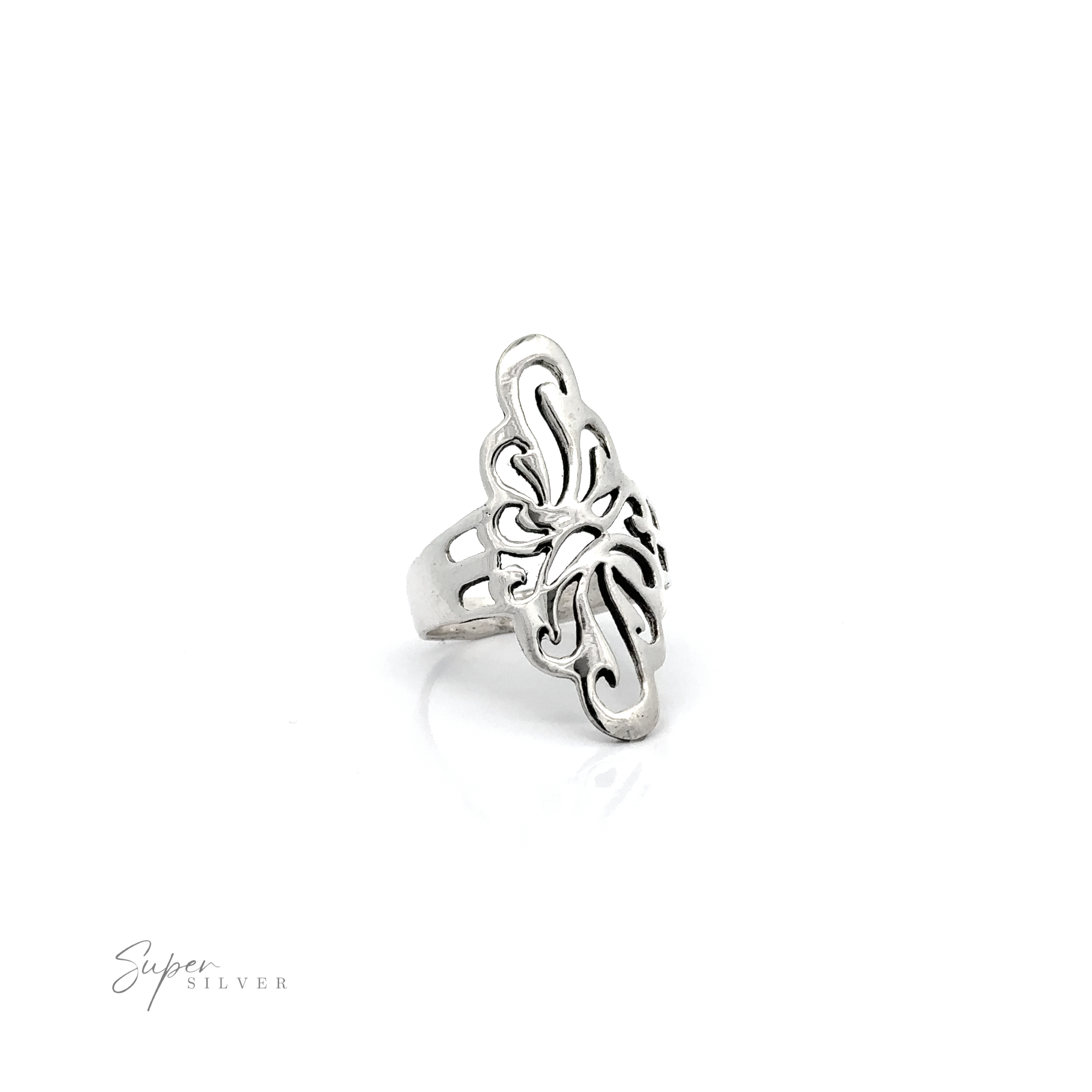 A stunning Silver Southwest Inspired Freeform Ring with an ornate southwest style pattern.
