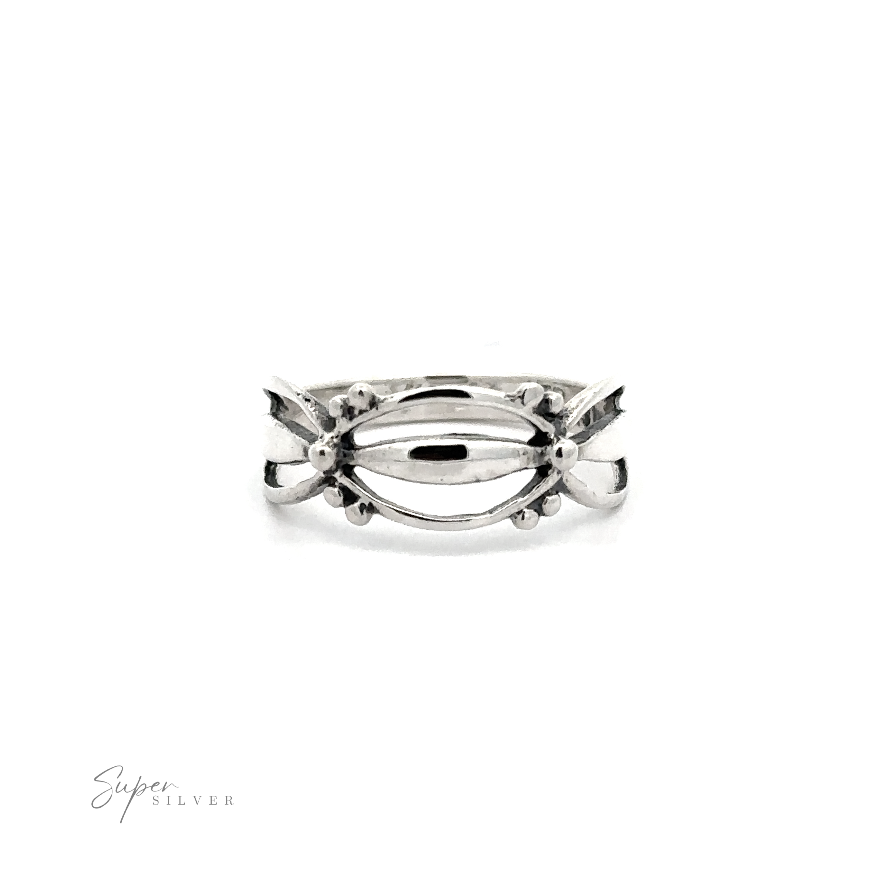 An elegant silver Freeform Open Band ring with a cross in the middle, featuring an open band design for a comfortable feel.