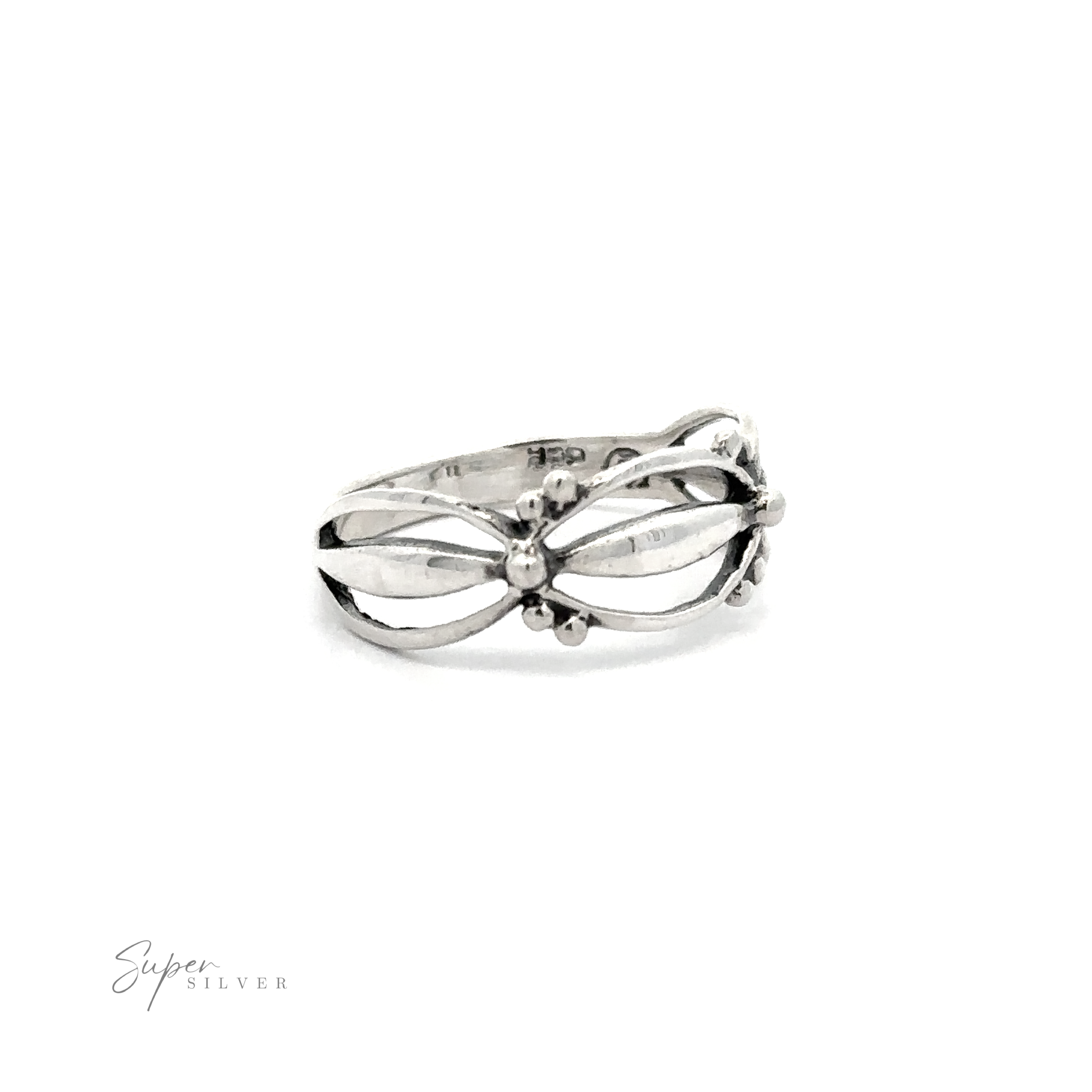 A comfortable, Freeform Open Band Ring made from .925 Sterling Silver featuring a cross design.