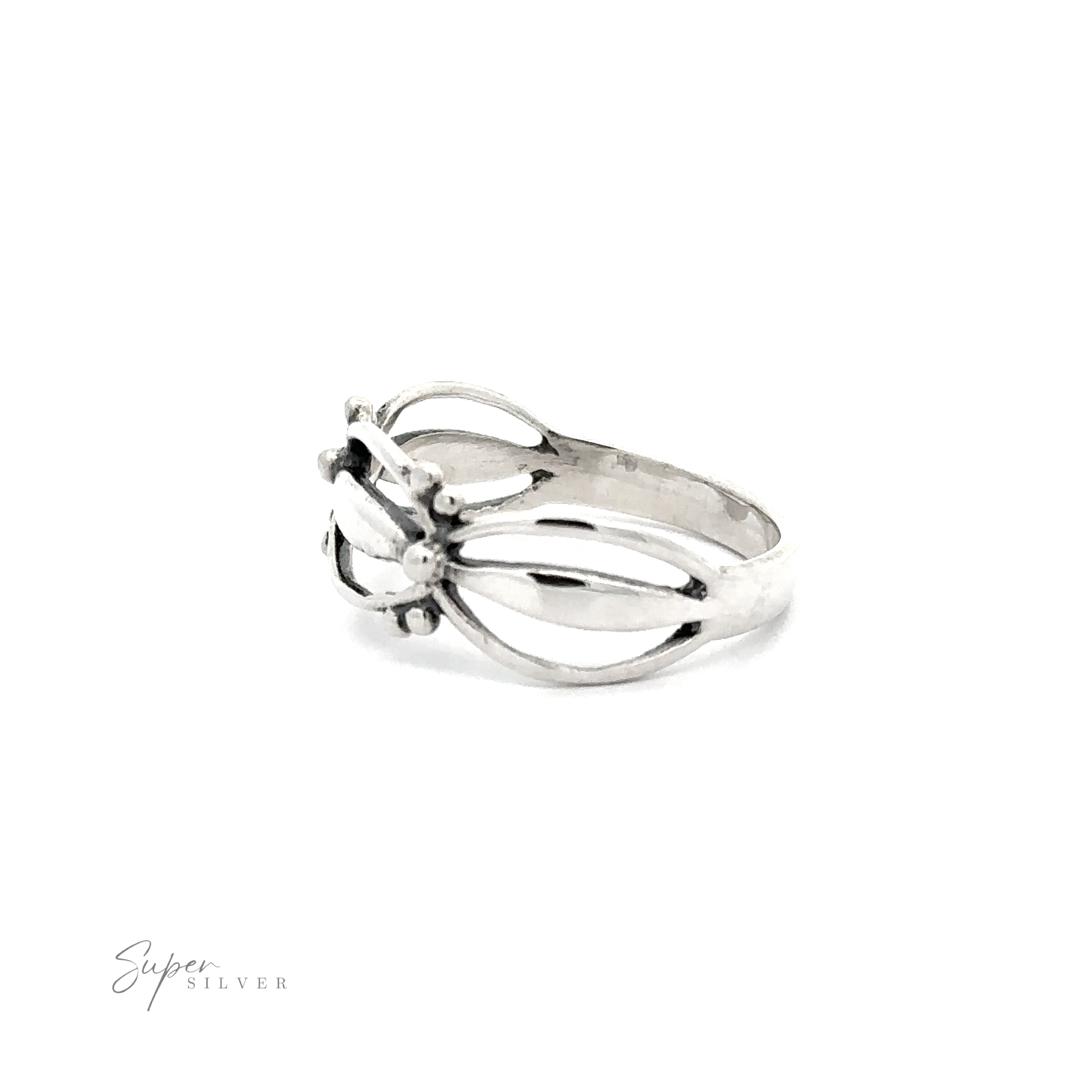 A Freeform Open Band Ring with a white stone in the middle.