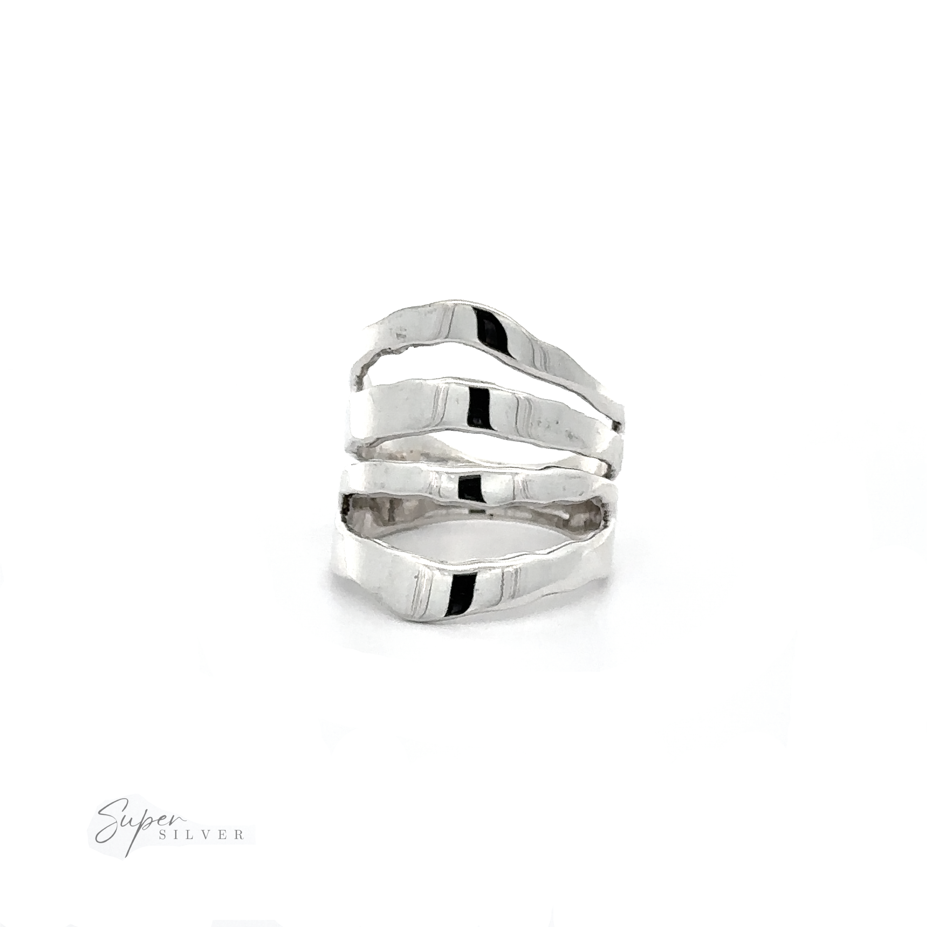 A .925 sterling silver Open Shield Band with a wide tapered band and a curved design, perfect for adorning any finger.