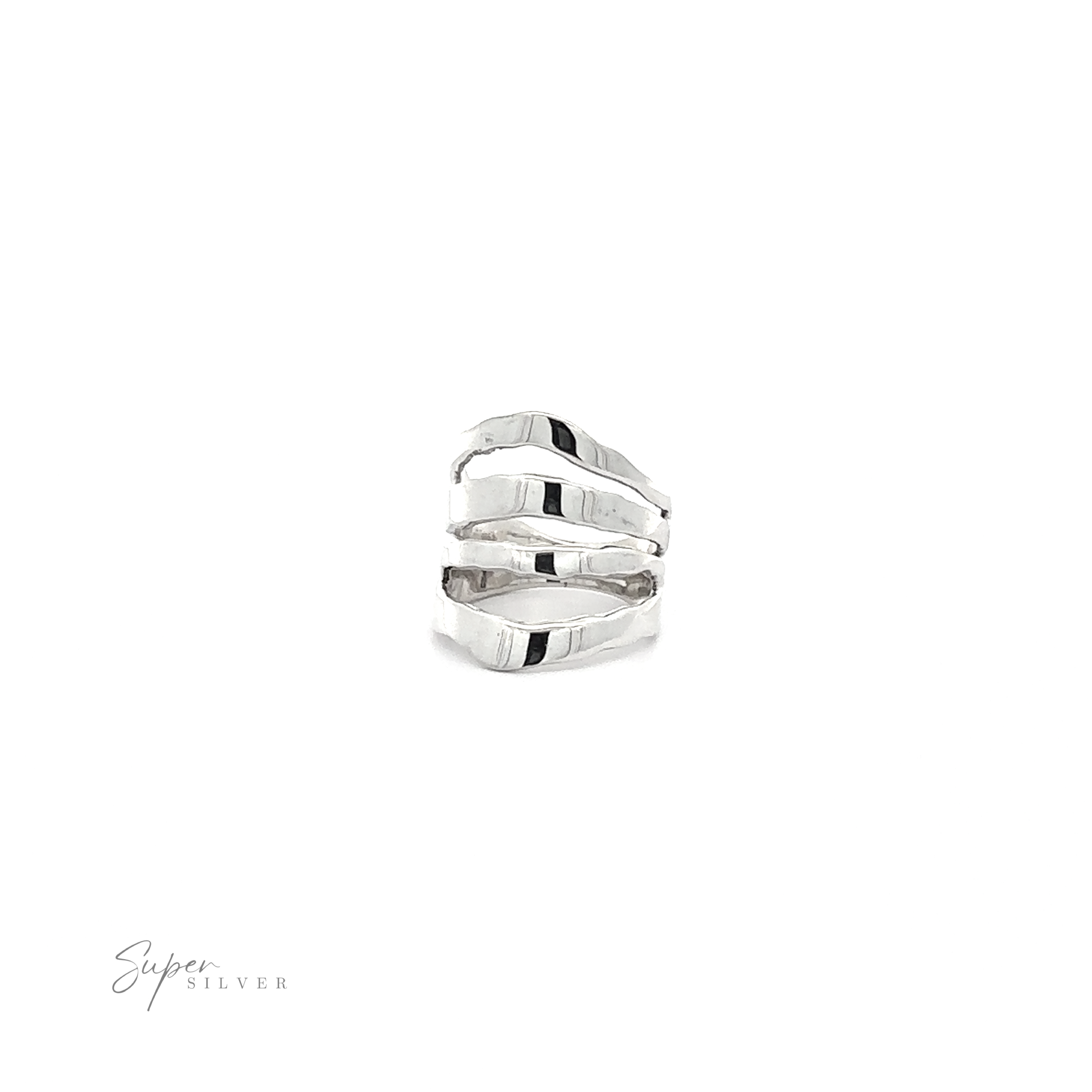 A .925 Sterling Silver Open Shield Band with a curved design, featuring a wide tapered band sculpted to comfortably fit the finger.