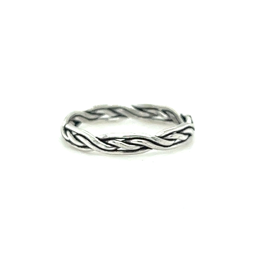 A sleek braided band silver ring with a textured surface from Super Silver.
