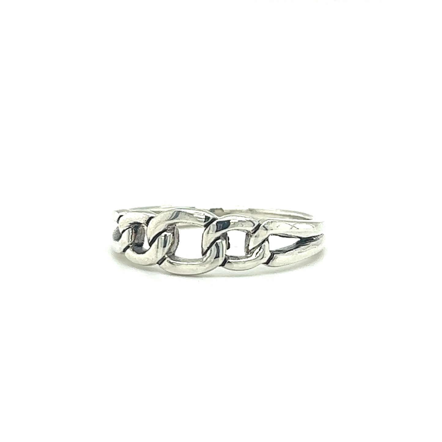 
                  
                    A Super Silver Triple Chain Link Ring with a symbolic meaning and interconnectedness through a delicate chain link.
                  
                