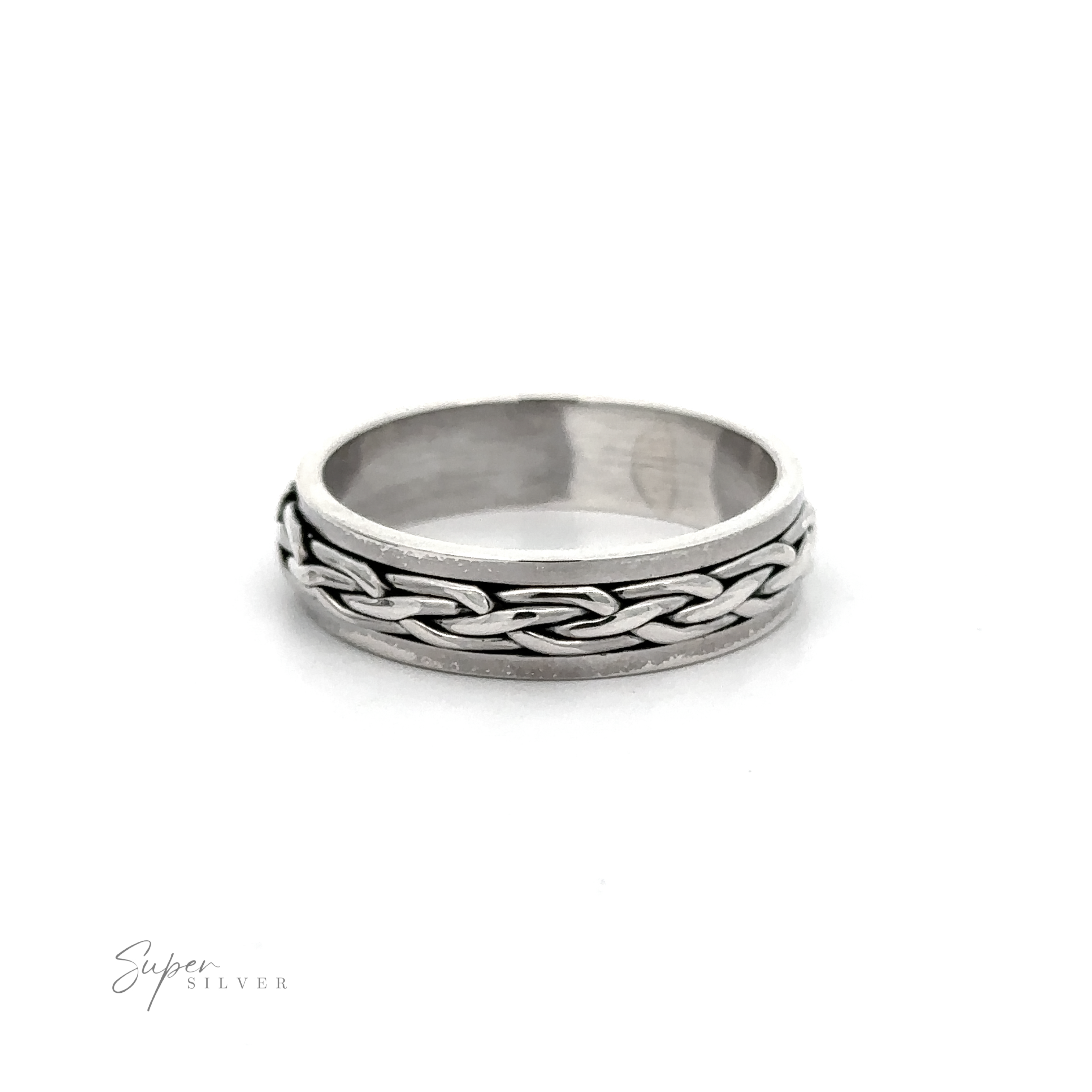 A Unique Narrow Woven Spinner Band with a braided design.