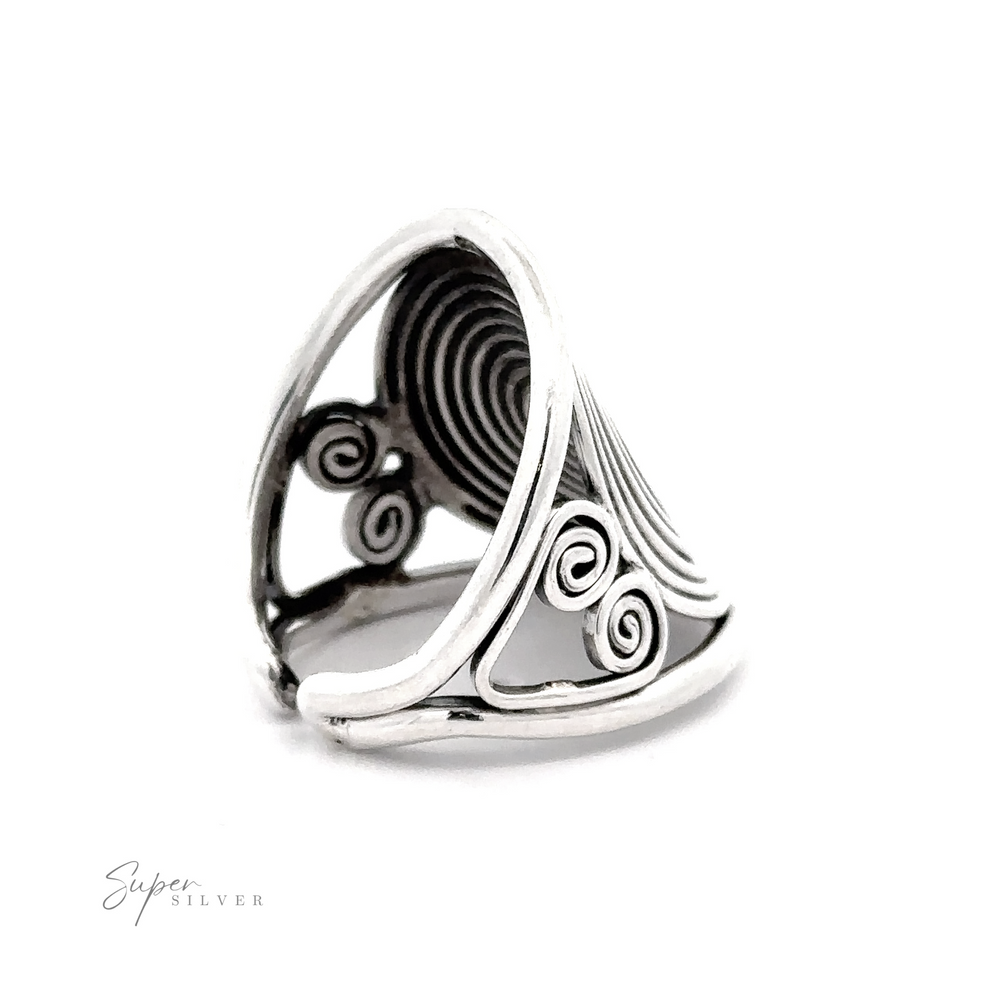 
                  
                    Adjustable Spiral Ring with an intricate large spiral design and a tapered band, displayed against a white background.
                  
                