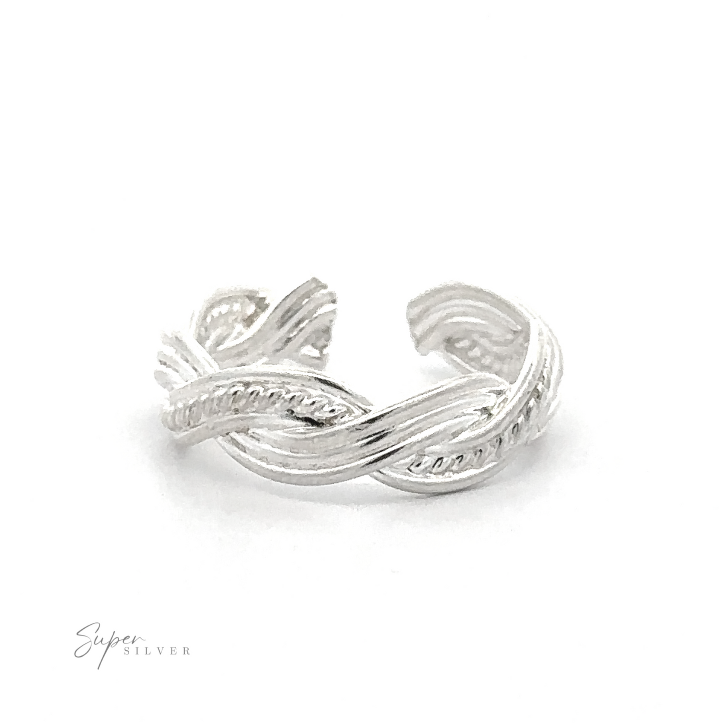 
                  
                    A Various Braided Adjustable Toe Ring displayed against a white background with a subtle logo that reads "super silver" in a cursive font.
                  
                