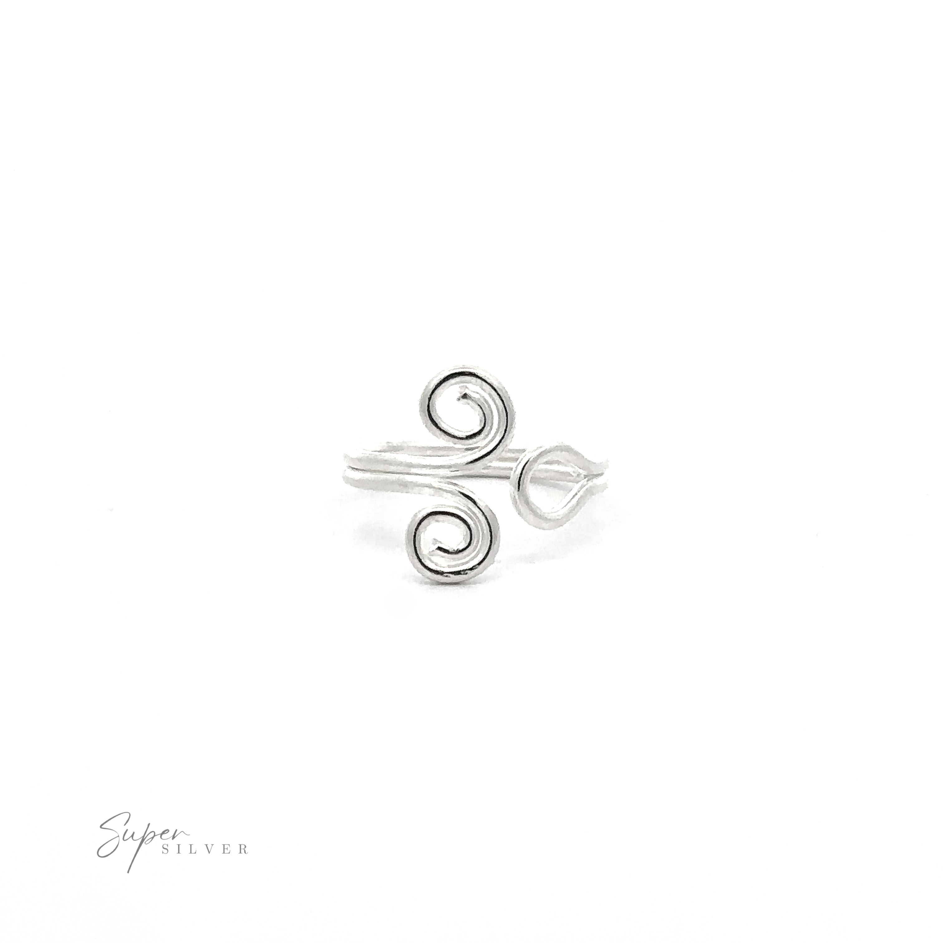A Wire Spiral Swirl Adjustable Toe Ring with a minimalist, boho chic design, displayed on a plain white background.
