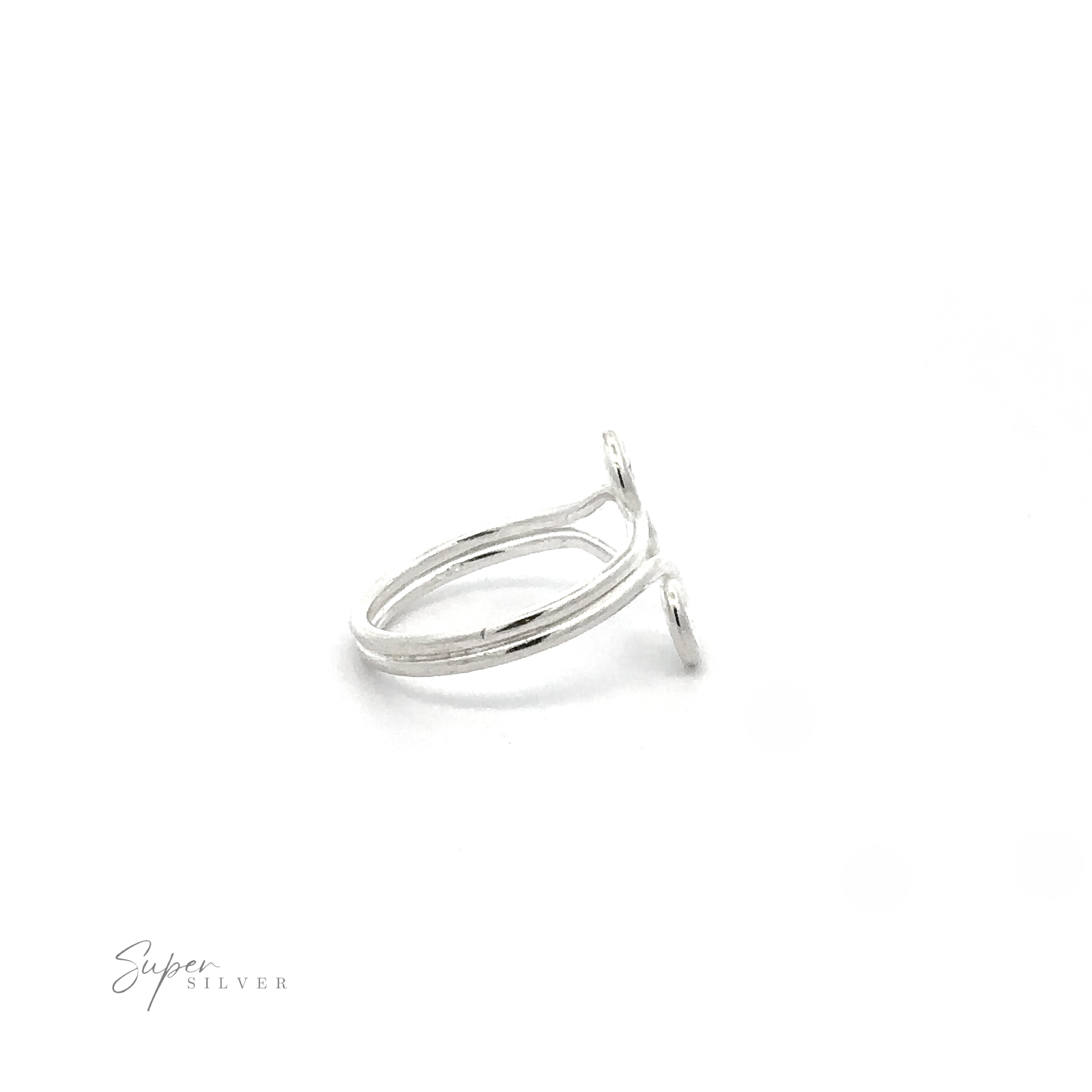Wire Spiral Swirl Adjustable Toe Ring displayed on a white background with "super silver" written in a signature-style font at the bottom right.