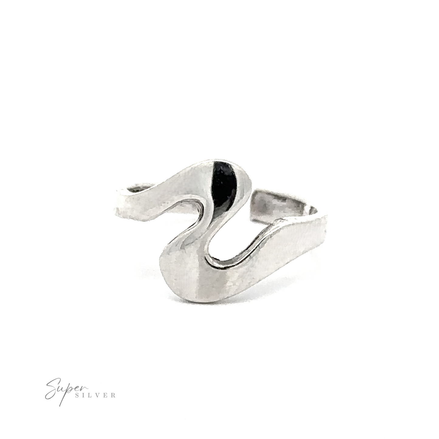 Squiggle Adjustable Toe Ring with a flowing, wave-like design on a white background, with ".925 Sterling Silver" inscribed in the lower right corner.