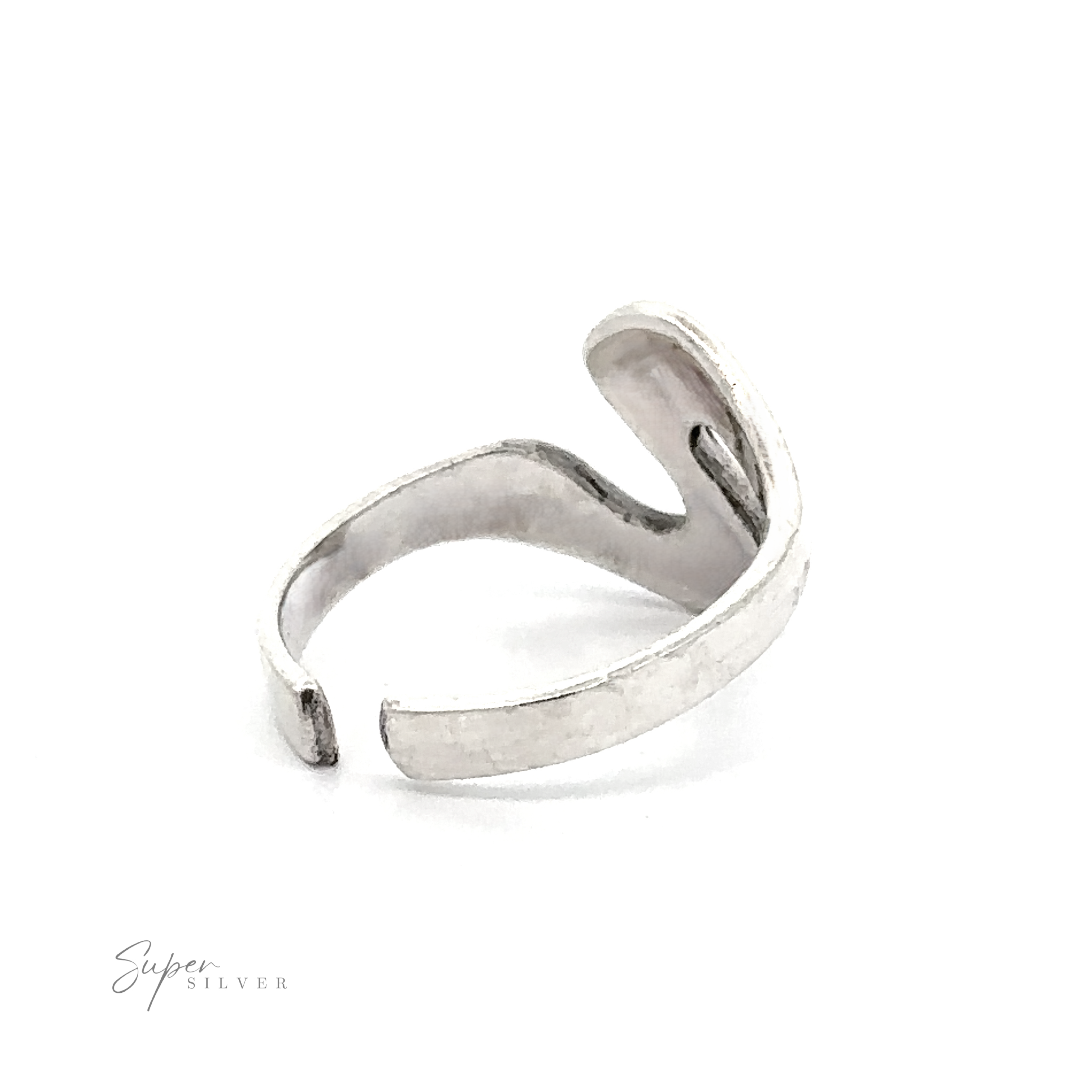 Squiggle adjustable toe ring with an open, curved design, displayed on a plain white background with a ".925 Sterling Silver" inscription.