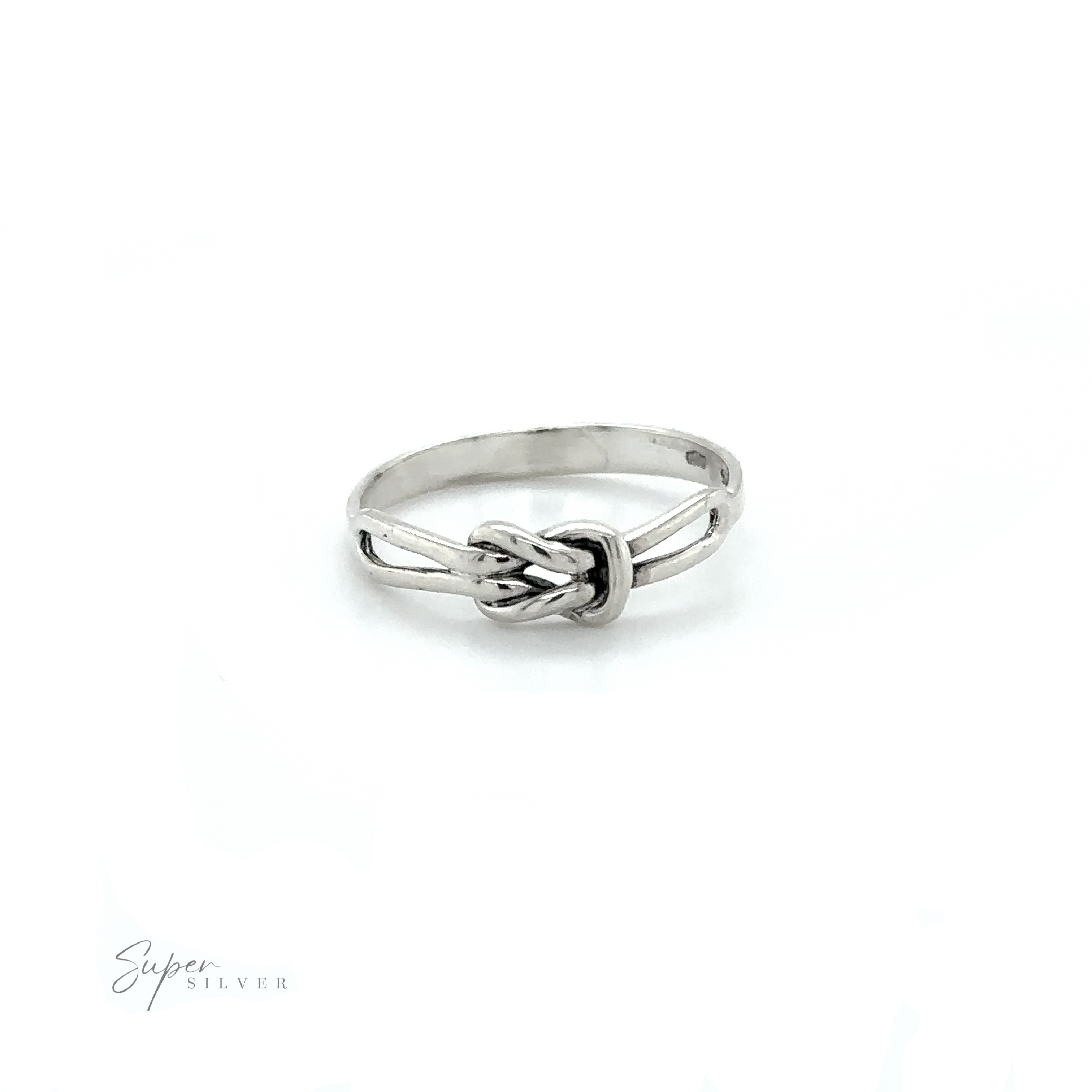 A minimalist Slender Square Knot Ring made of sterling silver.