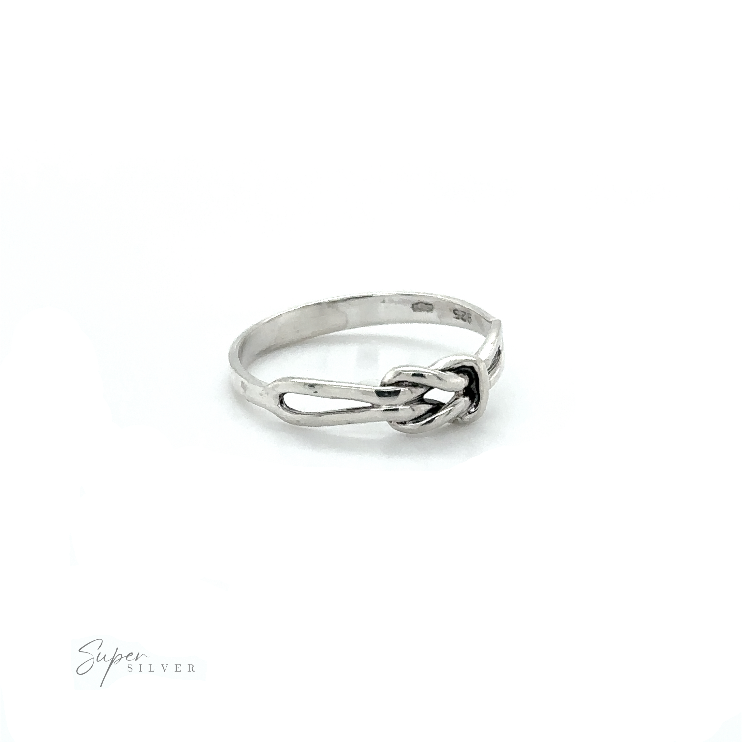 A Slender Square Knot Ring is a minimalist silver ring with a knot in the middle.