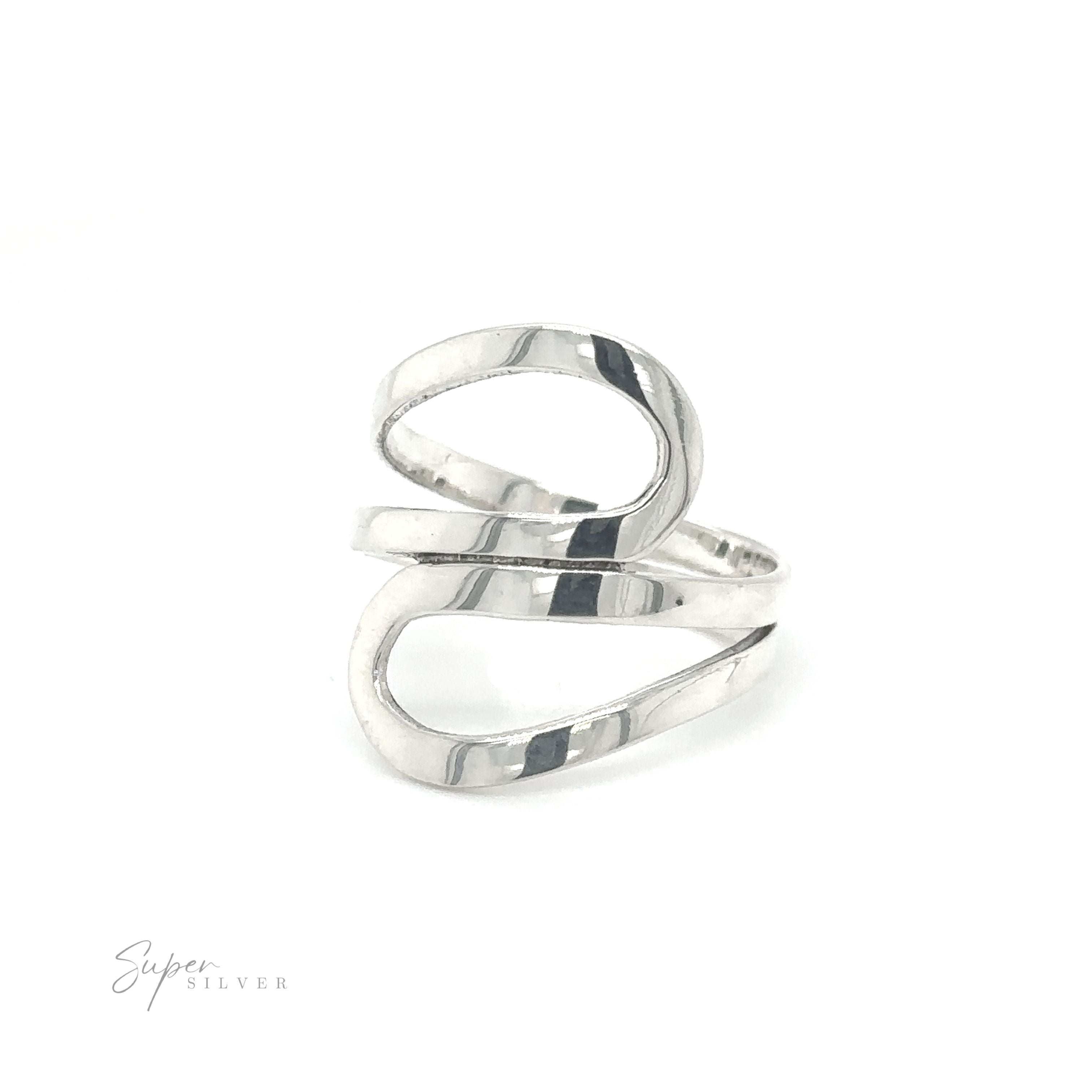 A Freestyle Loop silver ring with a curved design.