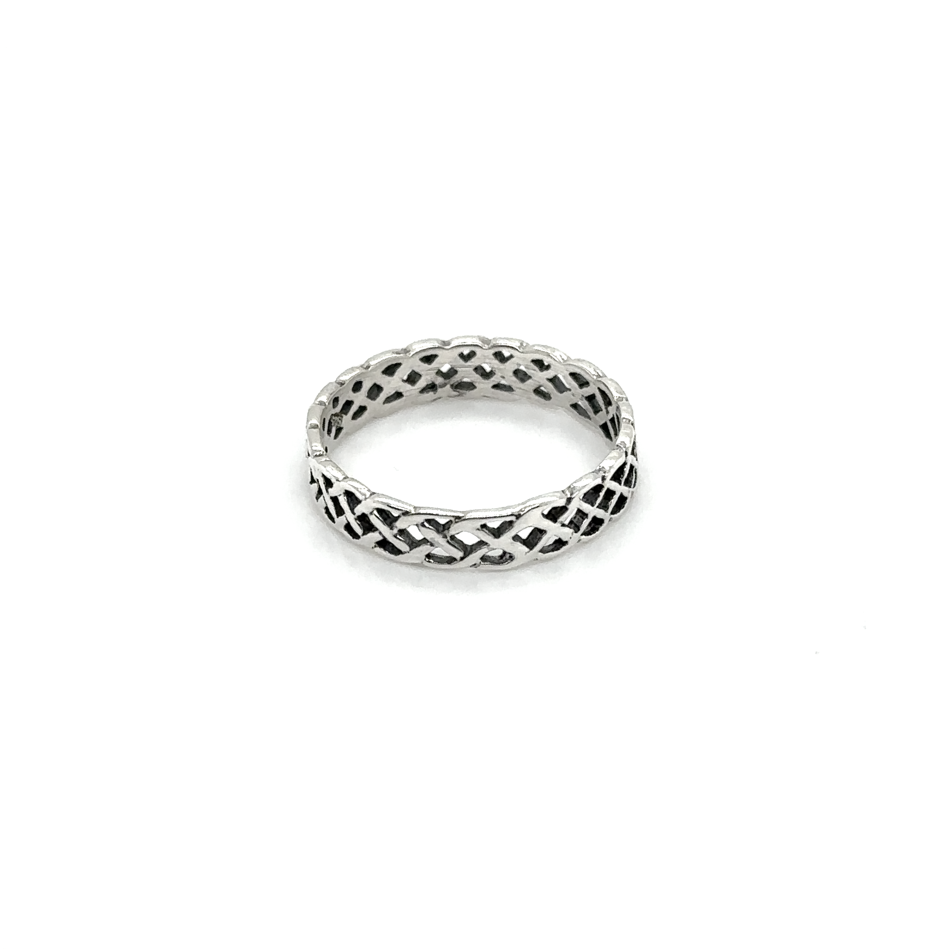 A cultural 4mm Weave Band Ring with an intricate Celtic design.