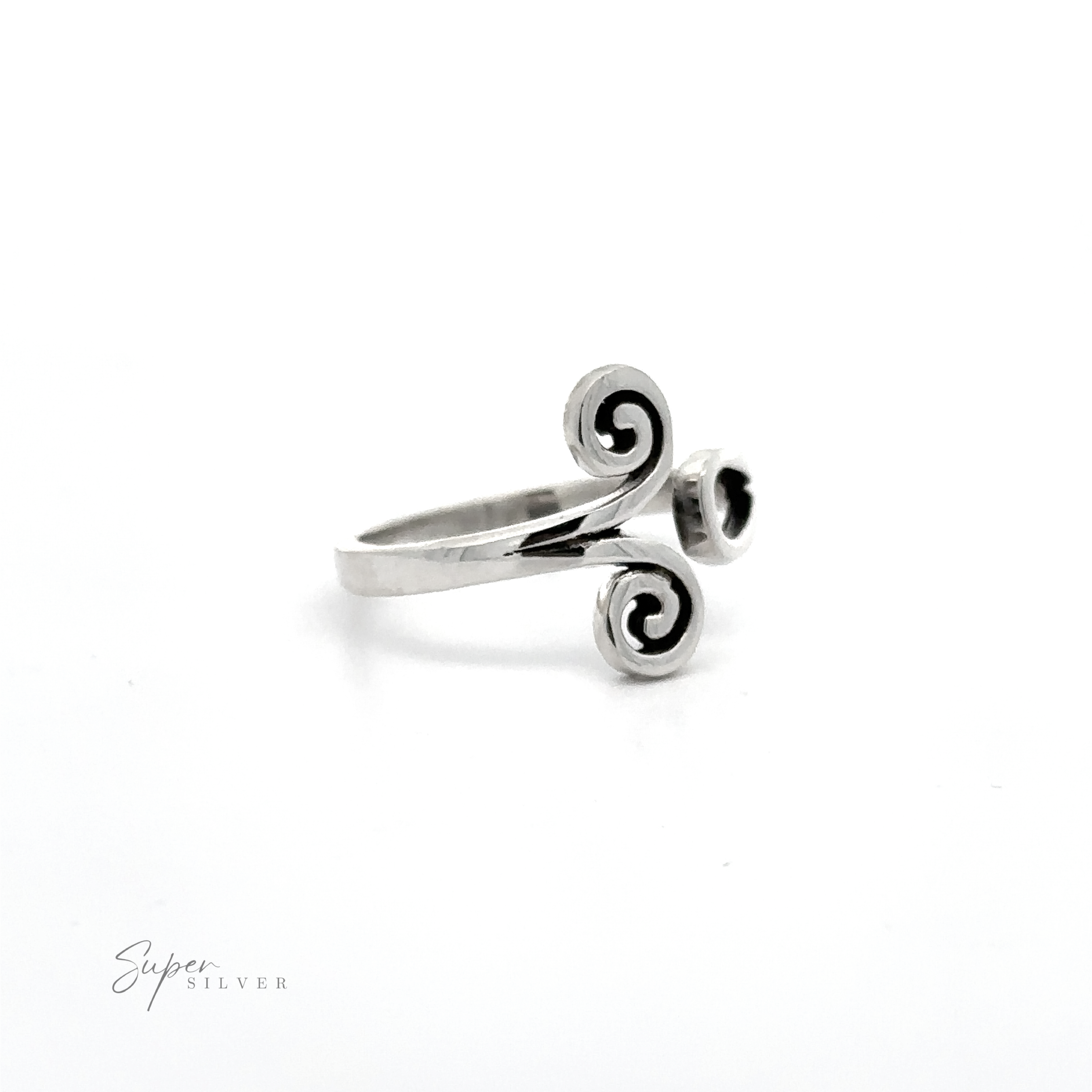An adjustable silver Adjustable Ring With Spiral Design with a contemporary chic swirl design.