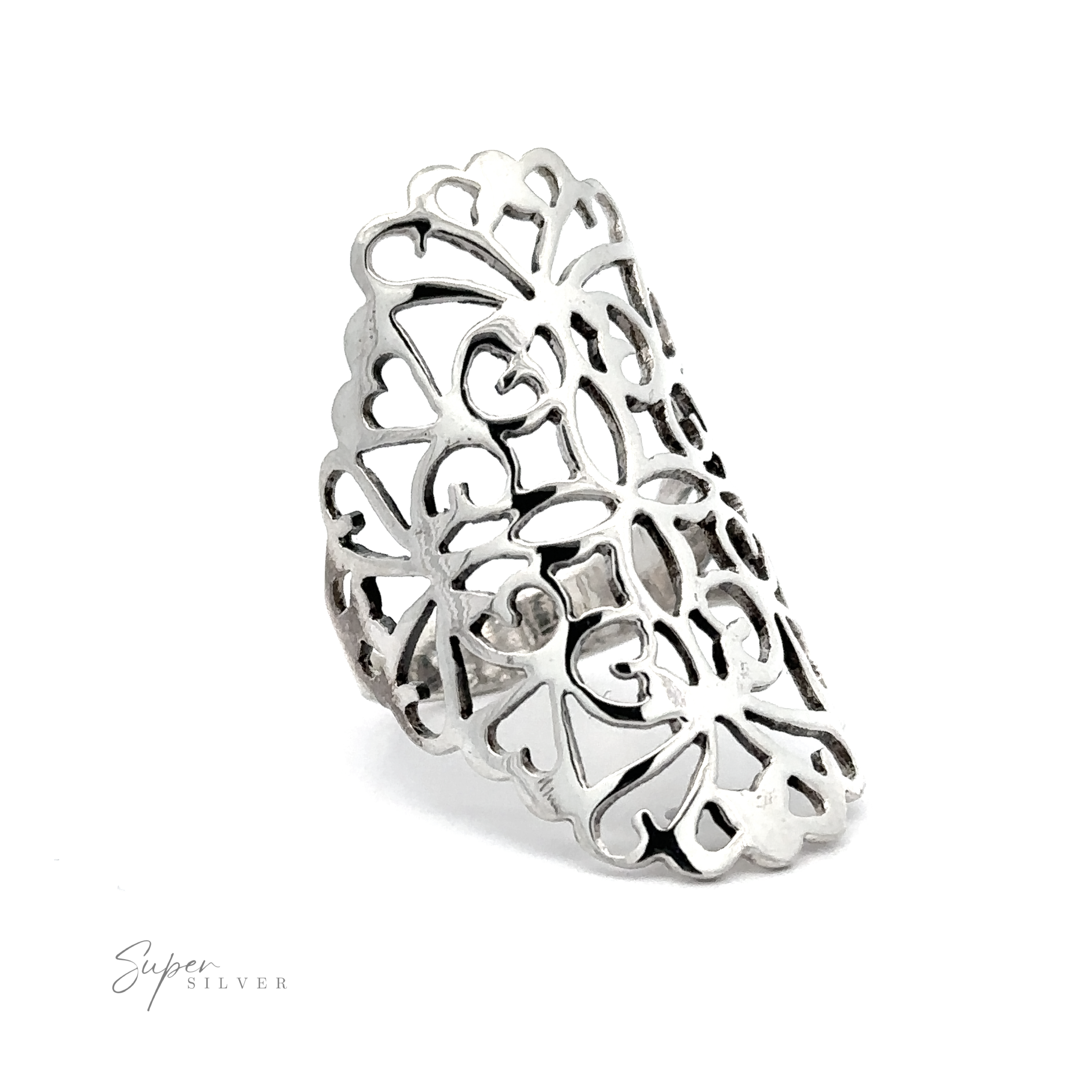 A vintage-inspired Filigree Shield Ring with an intricate design, perfect for a statement piece in your jewelry collection.