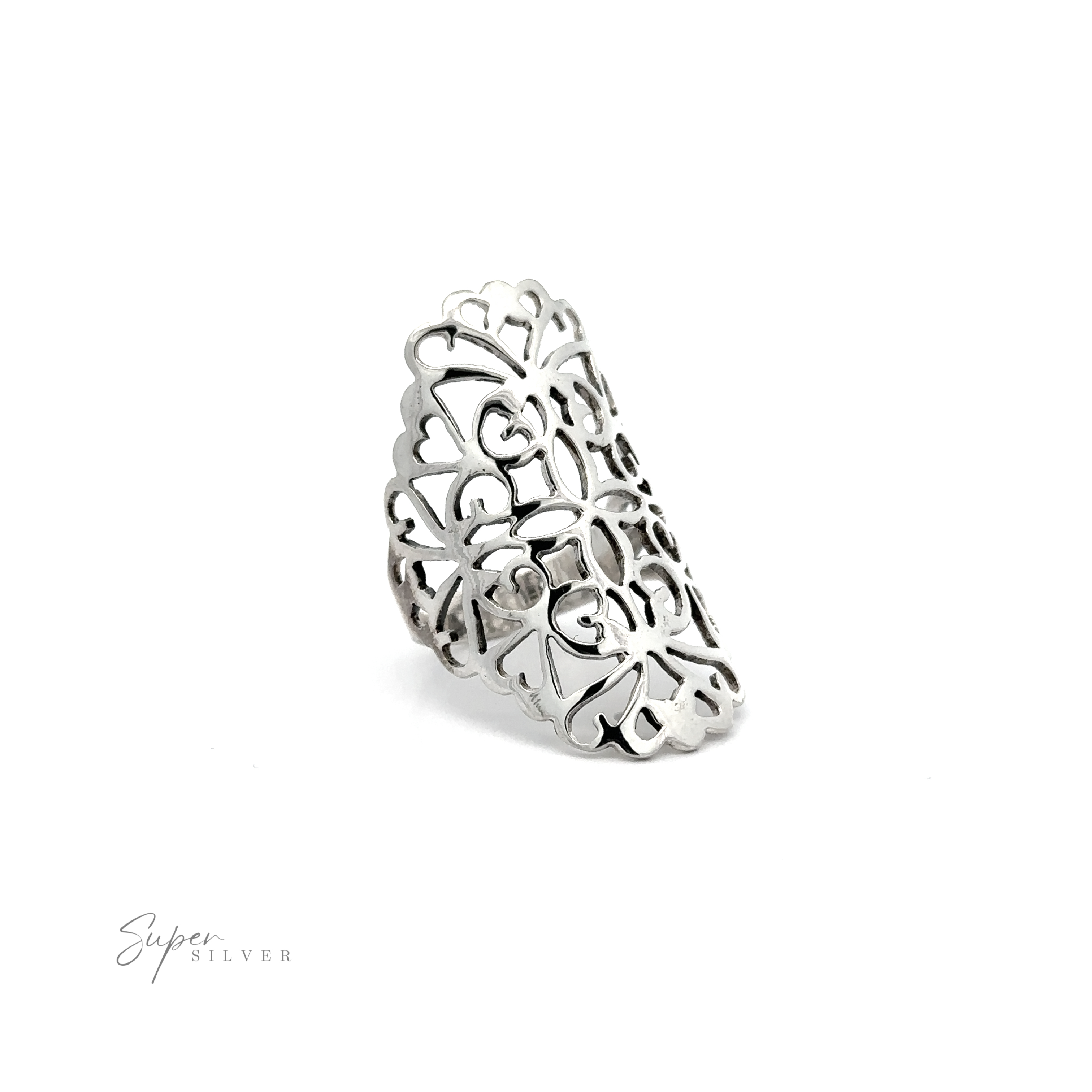 A Filigree Shield Ring with a vintage-inspired design.