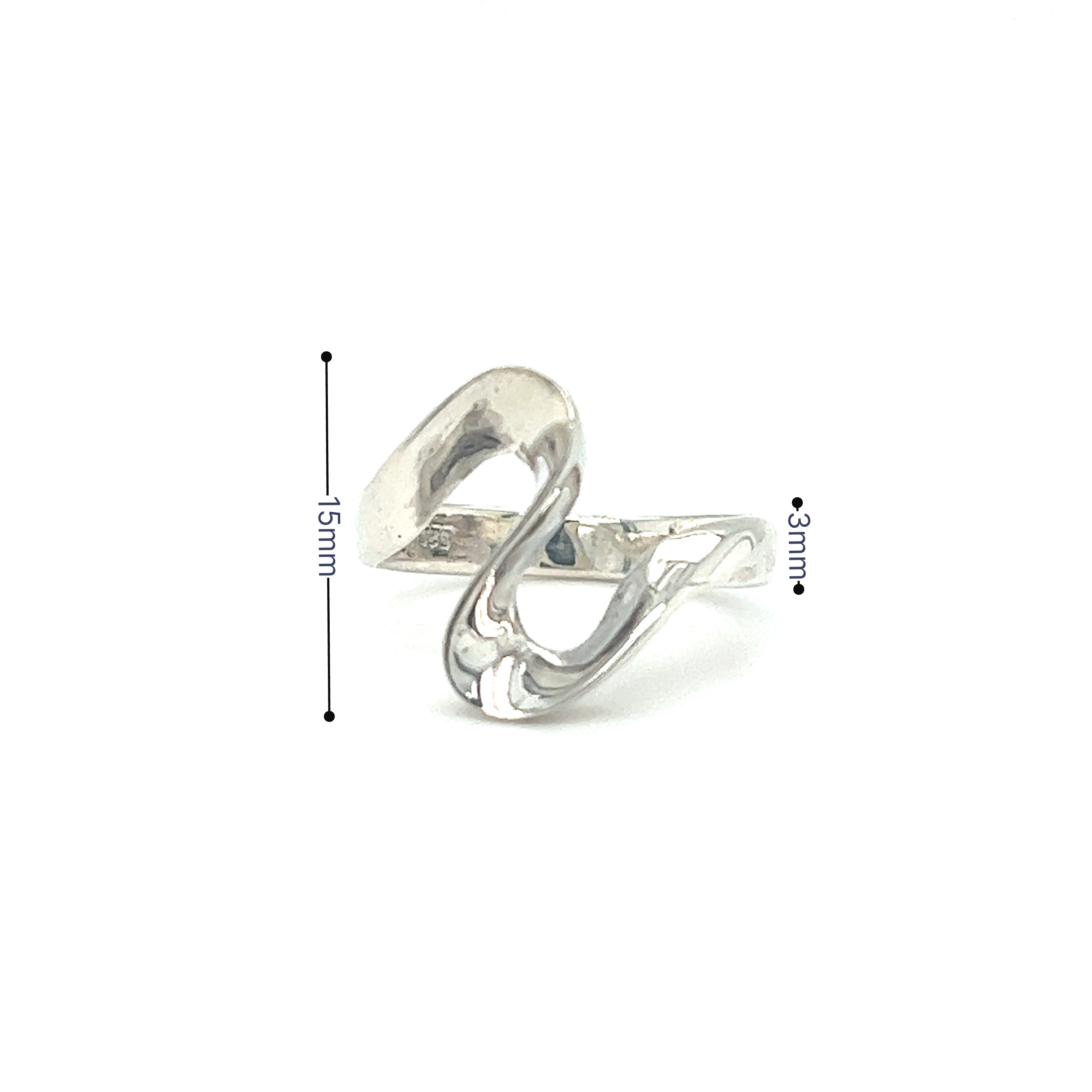 A sleek Super Silver Freeform Swirl Ring with a captivating swirl "S" pattern.