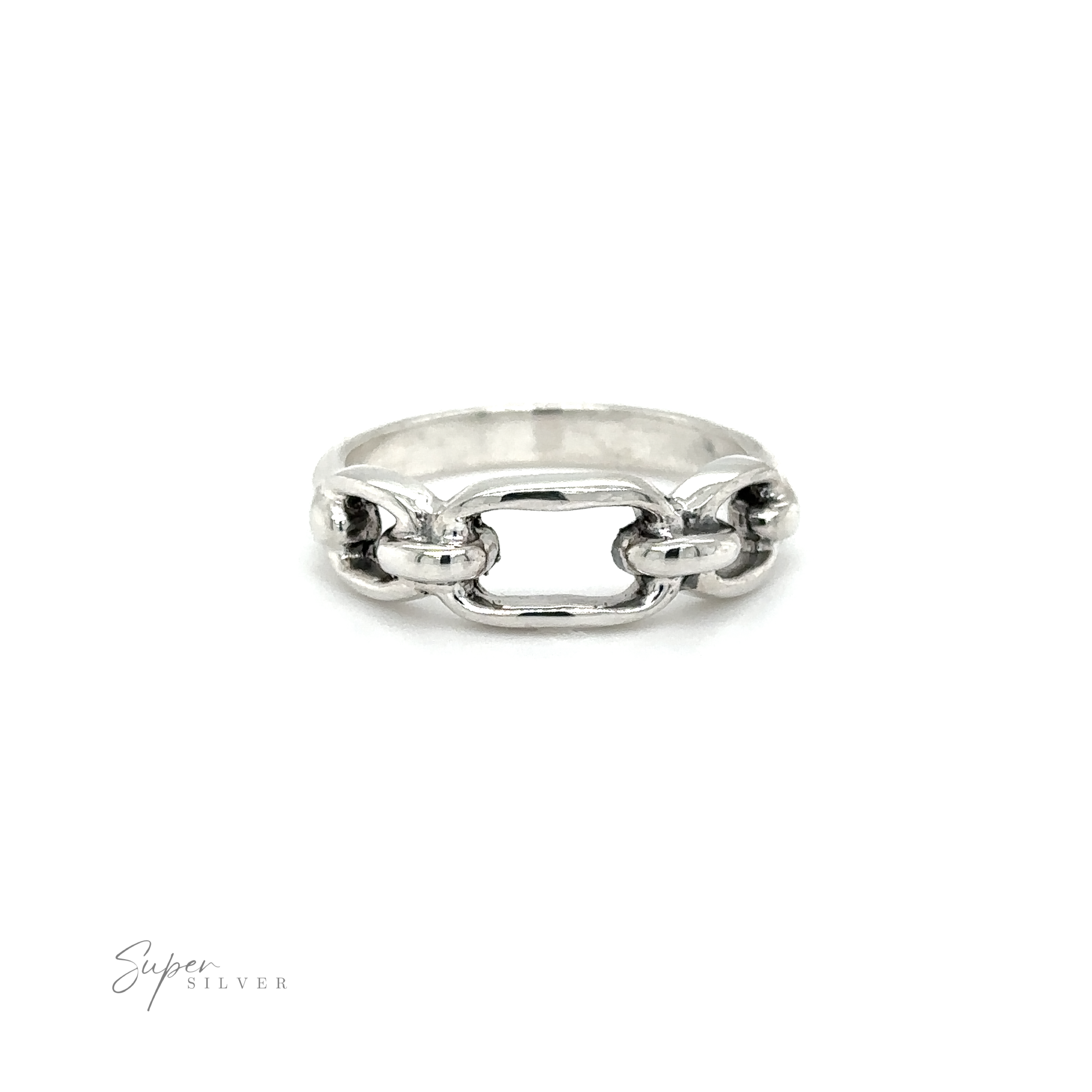 A modern Thick Chain Link Ring from Super Silver, offering versatility with its sleek silver design.