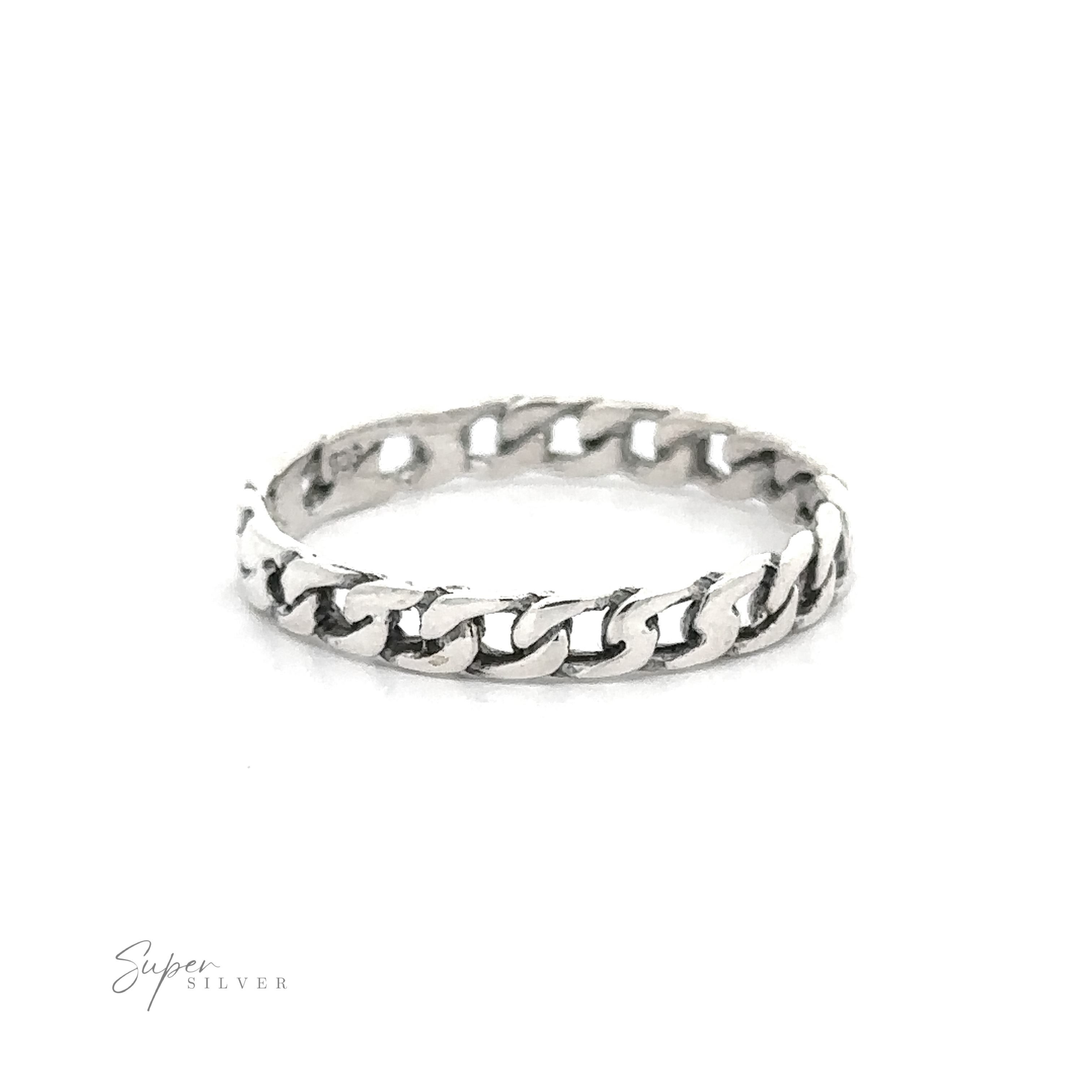 A Chain Link Ring made of sterling silver.