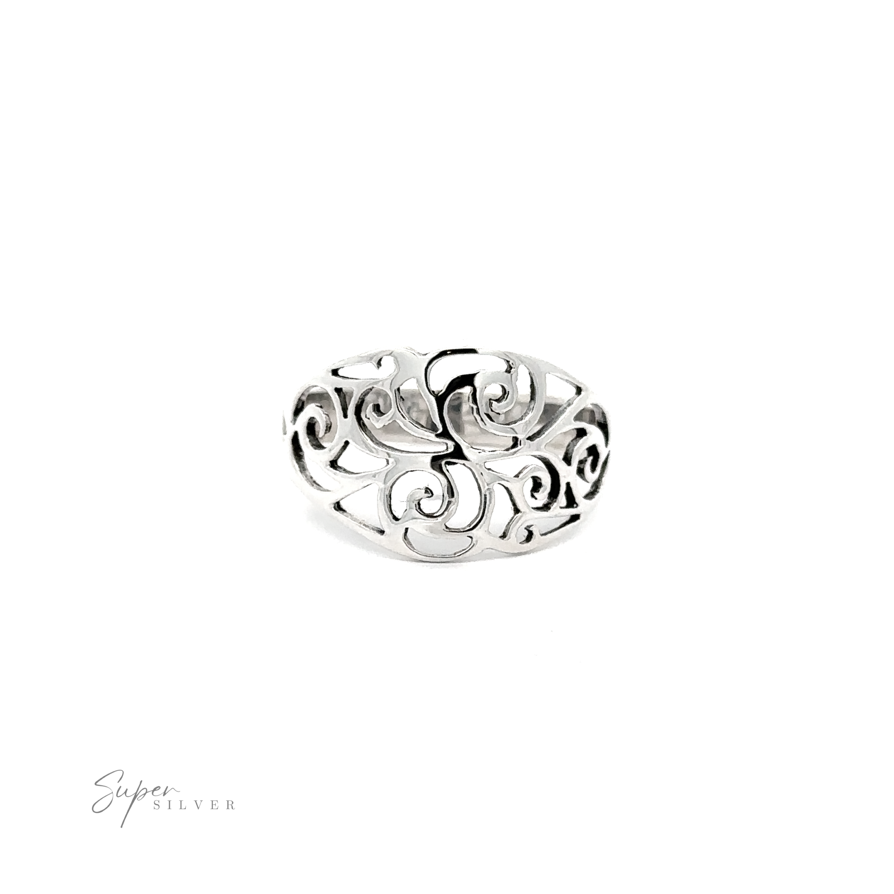 A vintage-style Bright Domed Filigree Cutout Band ring.