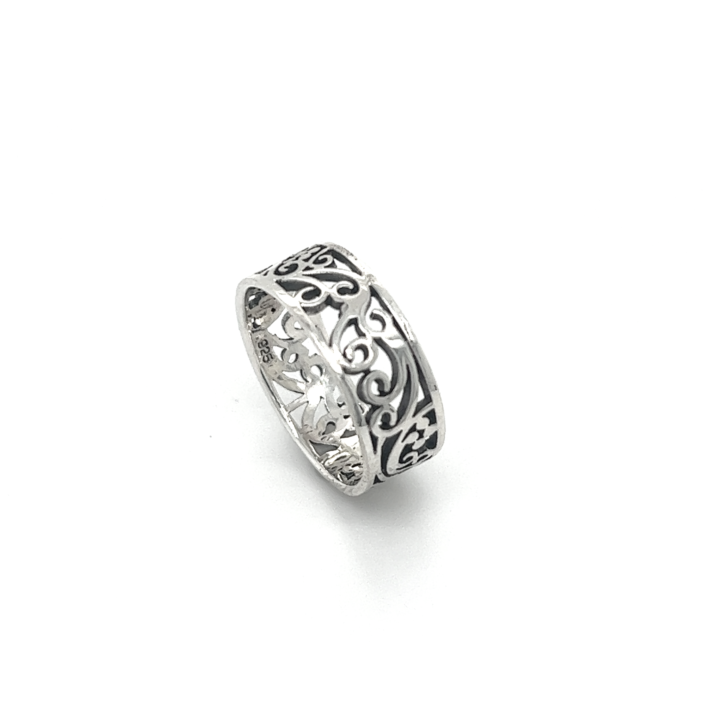 A Stunning Thick Filigree Square Band silver ring with a vintage romance design.