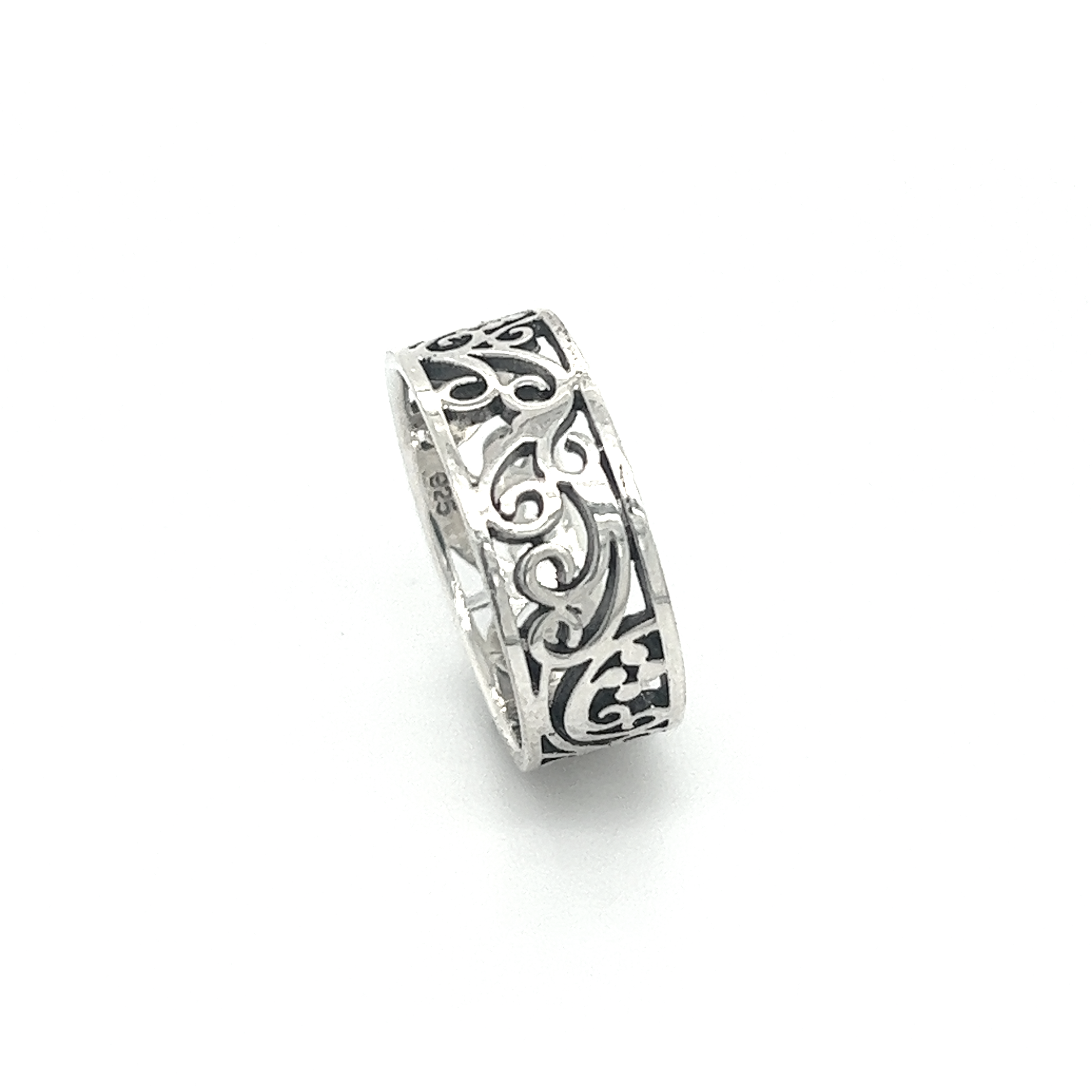 A stunning silver Thick Filigree Square Band with a delicate filigree design.