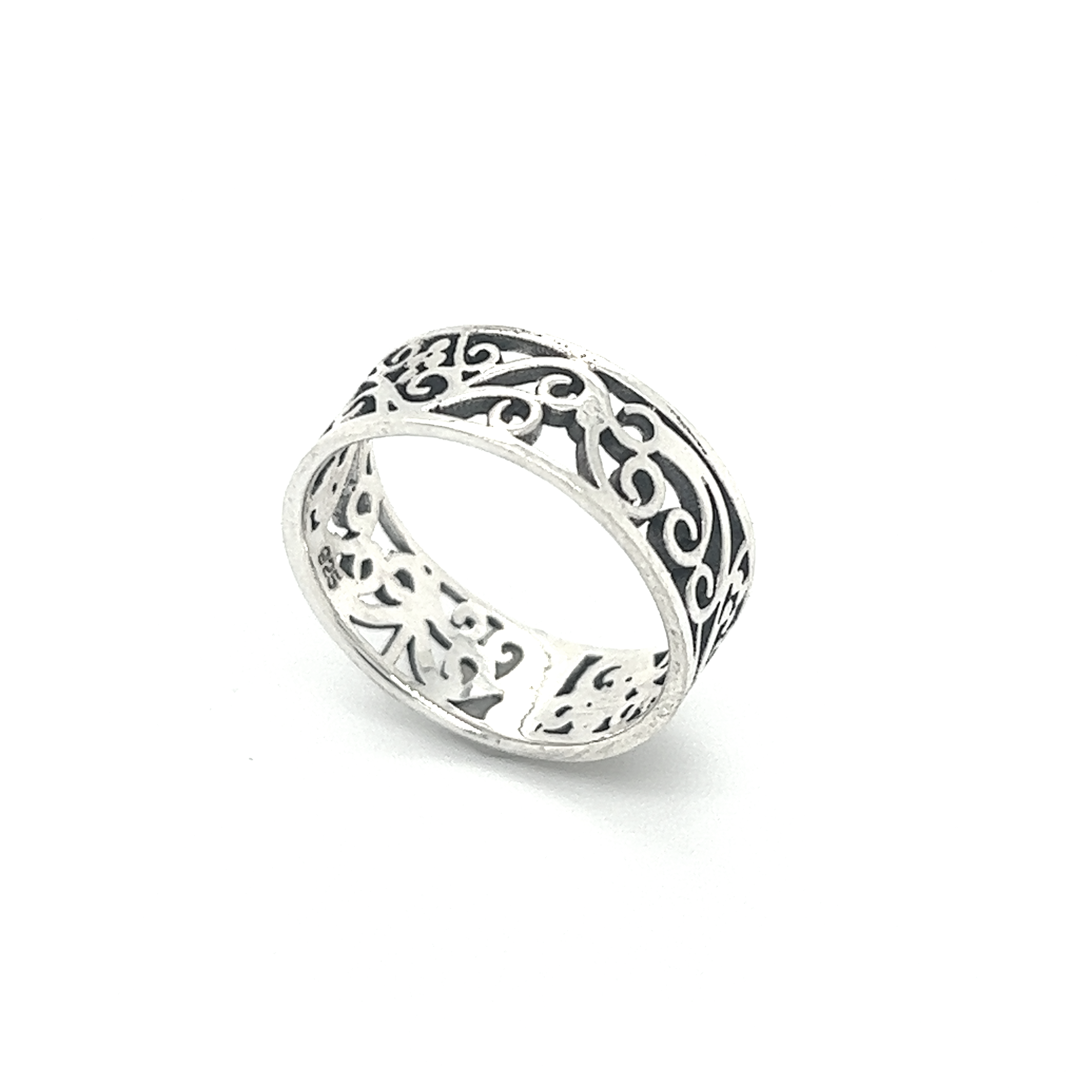 A stunning sterling silver Thick Filigree Square Band with a filigree design.