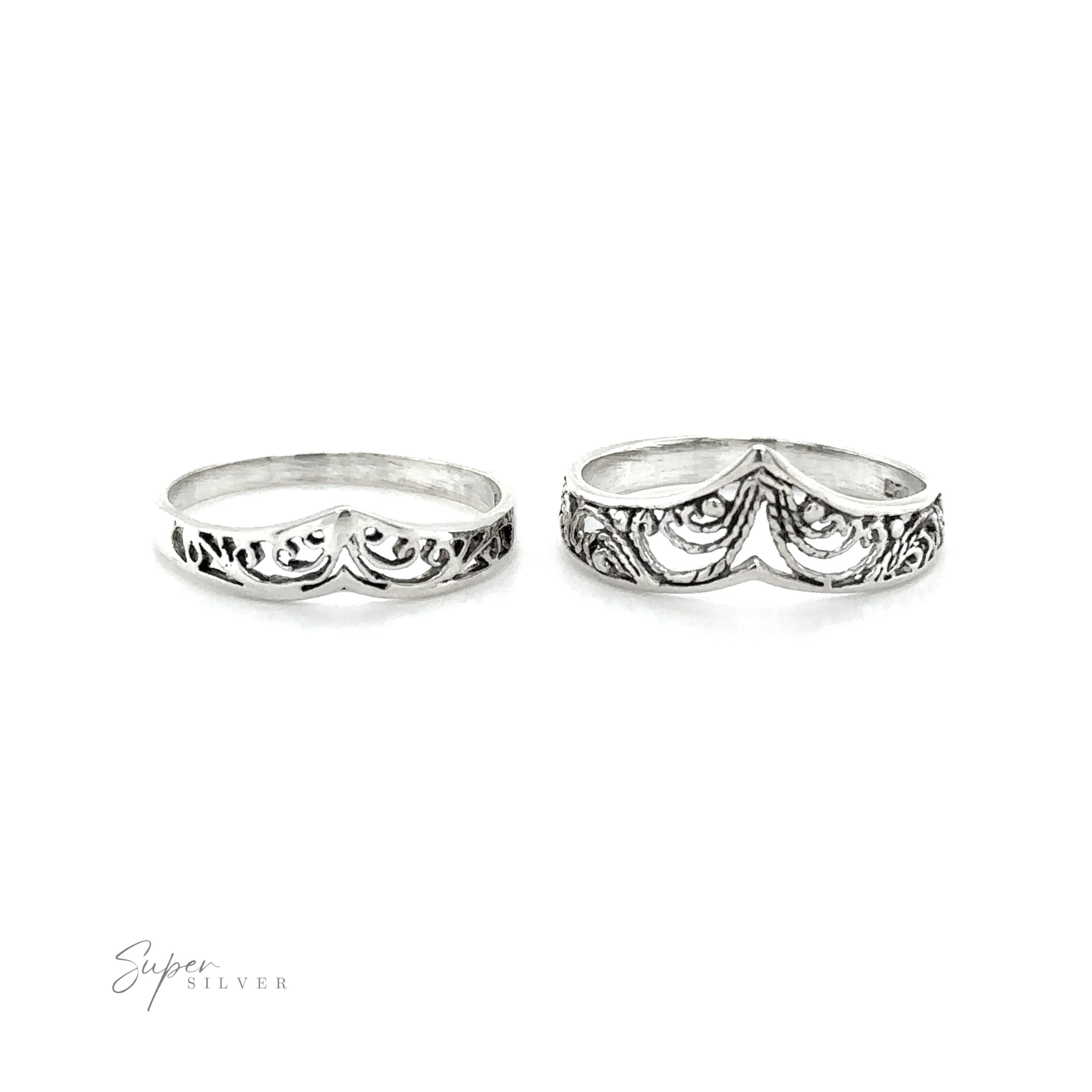 Two Chevron Rings With Filigree Design, exuding Victorian charm.