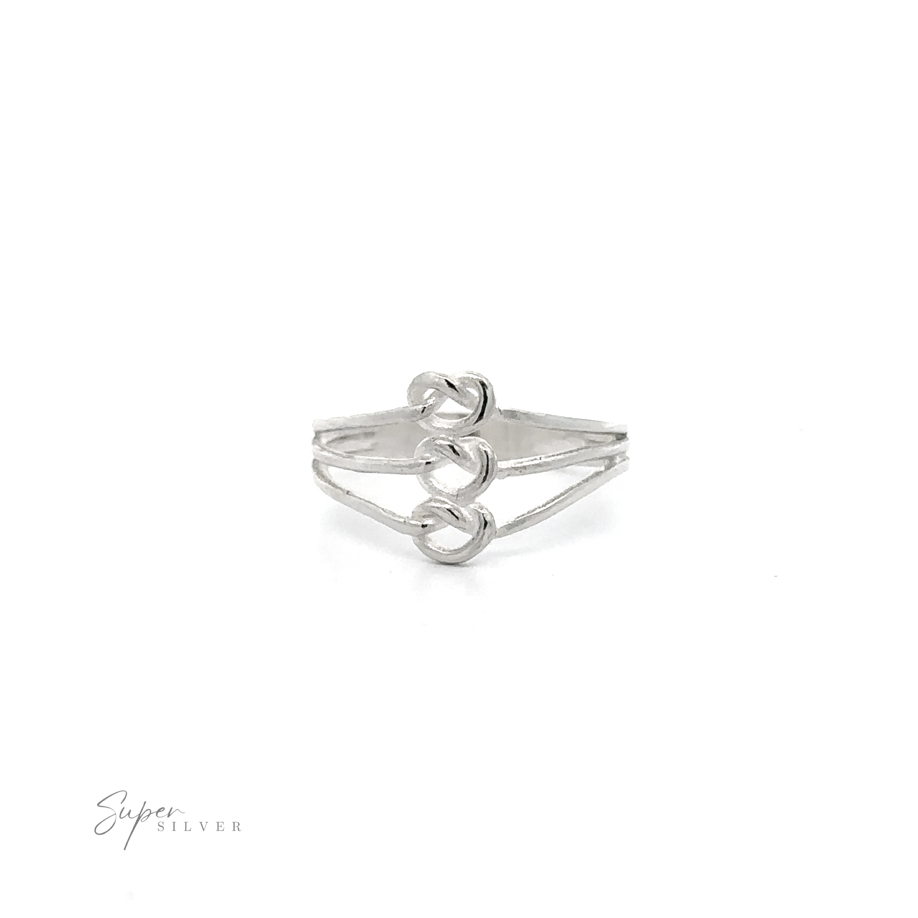 A Funky Silver Knotted Ring with a heart shaped design featuring a whimsical and unparalleled design.