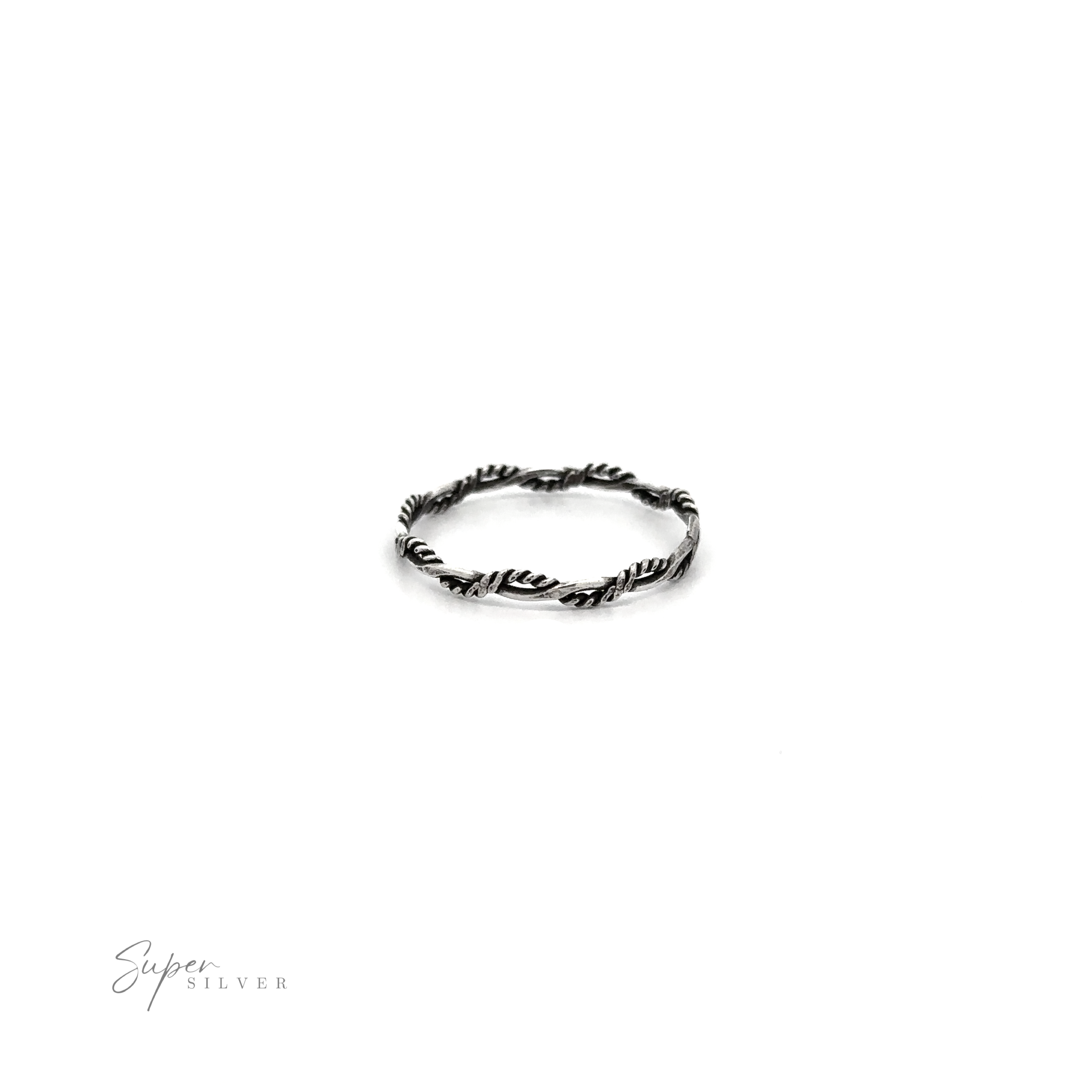 A delicate Tiny Twisted Rope Band ring on a white background.