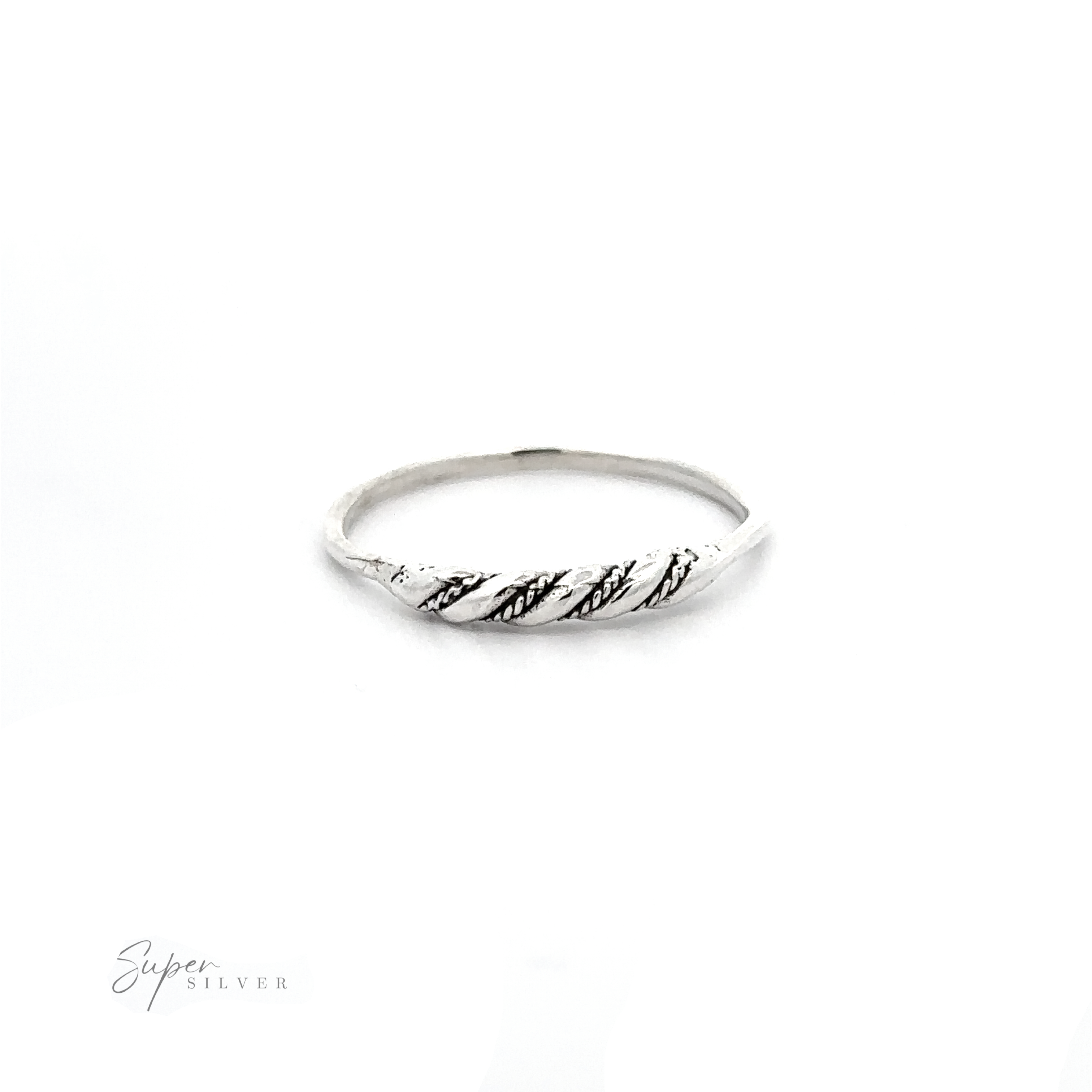 A Delicate Silver Lacy Twist Band with a twisted design.