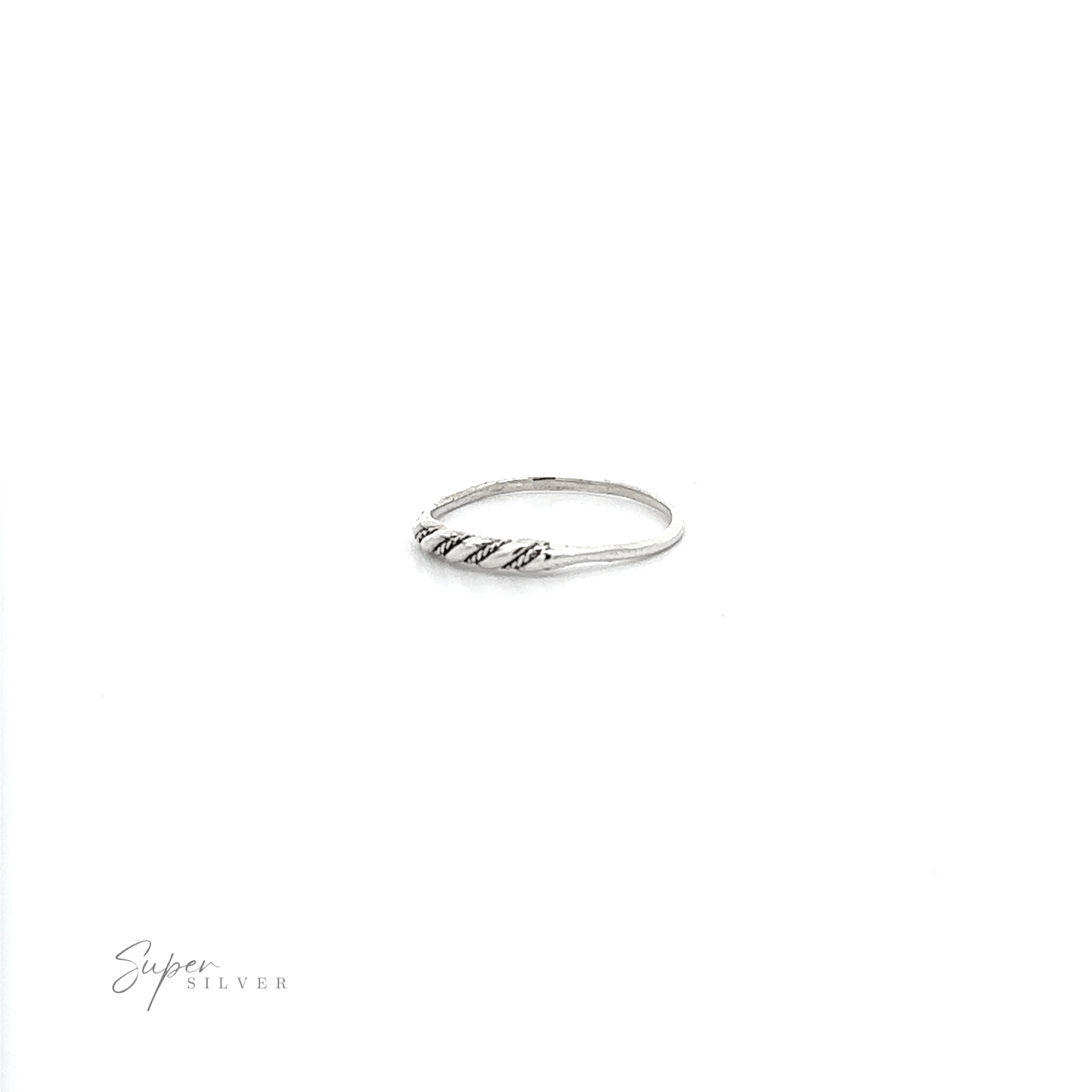 A minimalist Delicate Silver Lacy Twist Band adorned with a beautiful diamond at its center.