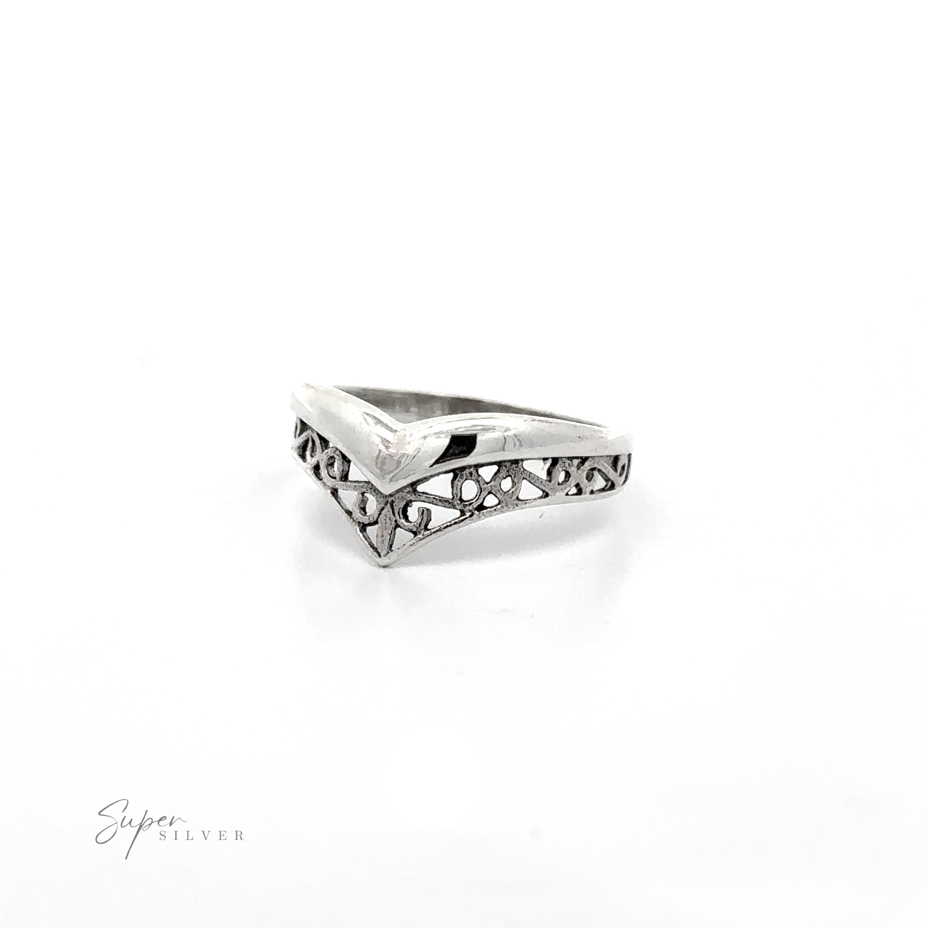 A unique Filigree Chevron Ring with an intricate victorian charm design.