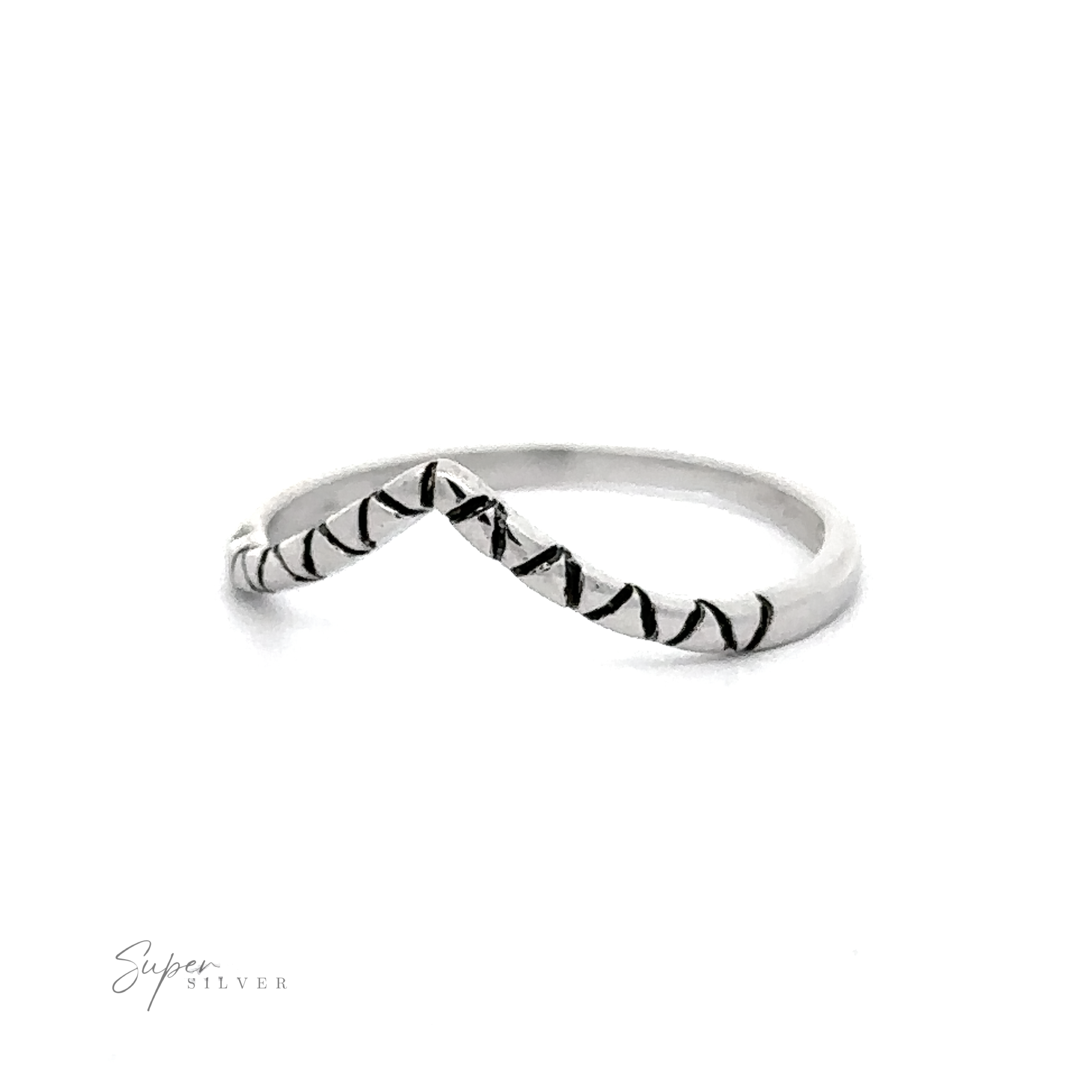 A sterling silver Patterned Chevron Ring, showcasing stunning craftsmanship.